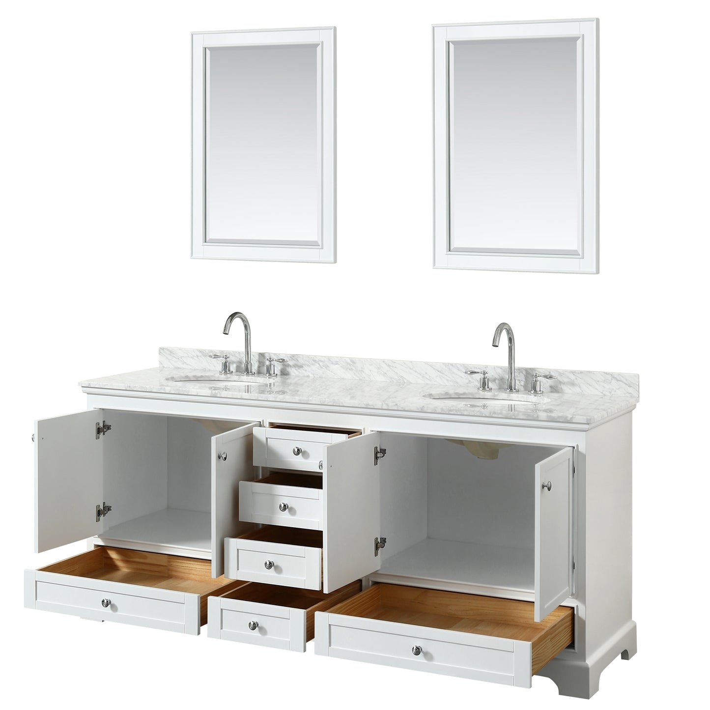 Deborah 80" Double Vanity in White, Top, Oval Sinks, 24" Mirrors