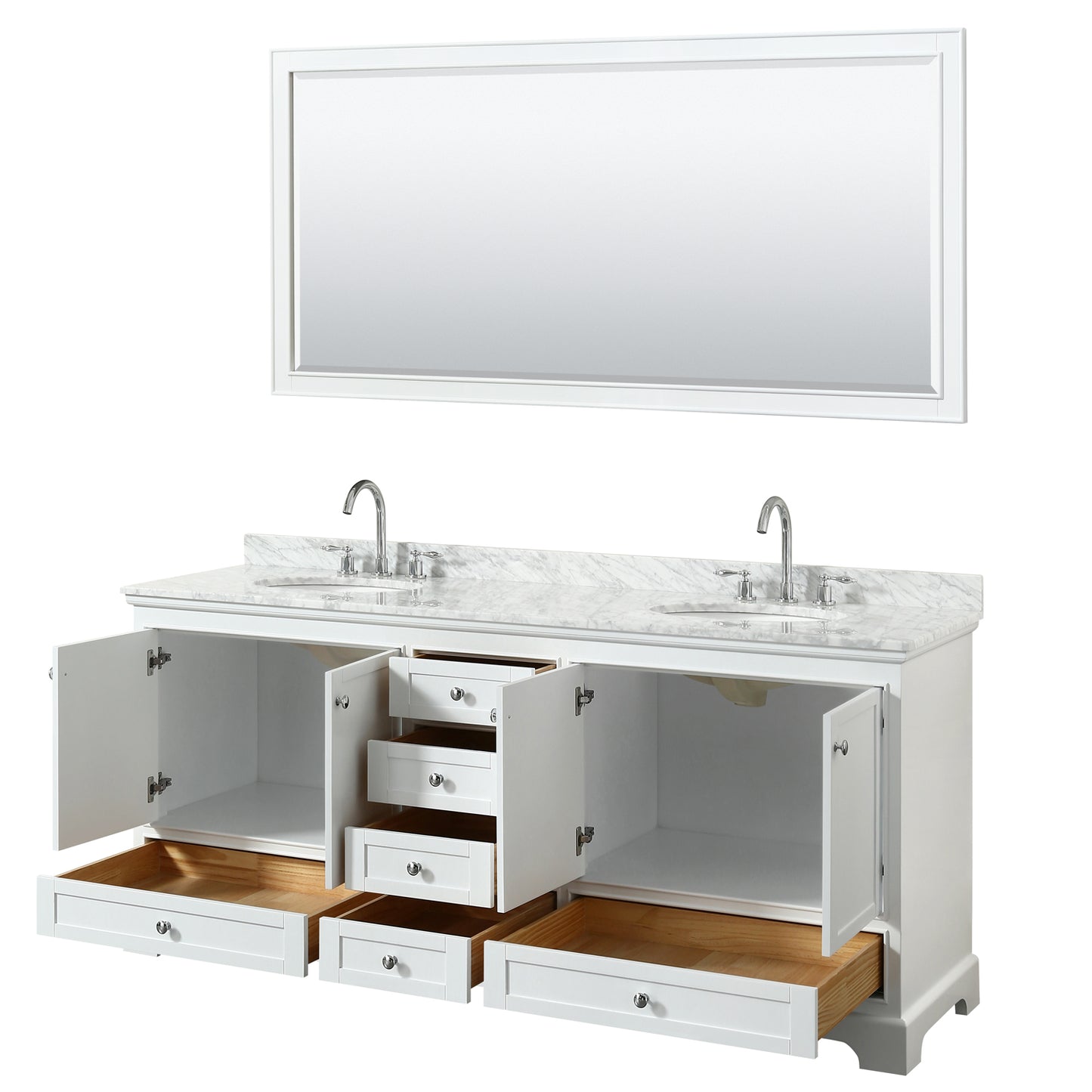 Deborah 80" Double Vanity in White, Top, Oval Sinks, 70" Mirror