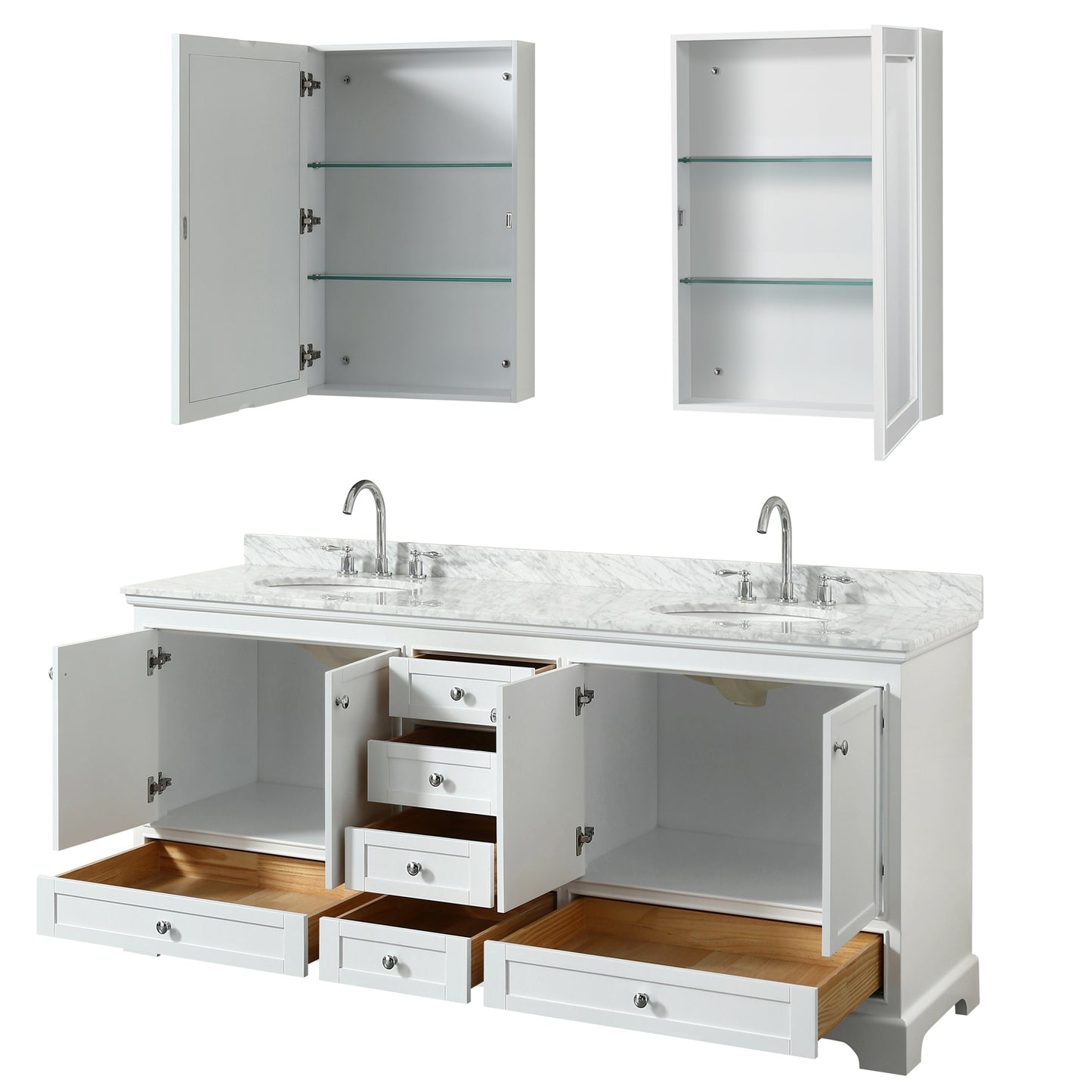 Deborah 80" Double Vanity in White, Top, Oval Sinks, Medicine Cabinets