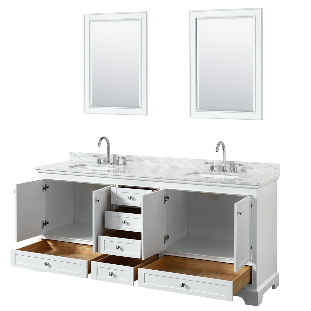 Deborah 80" Double Vanity in White, Top, Square Sinks, 24" Mirrors