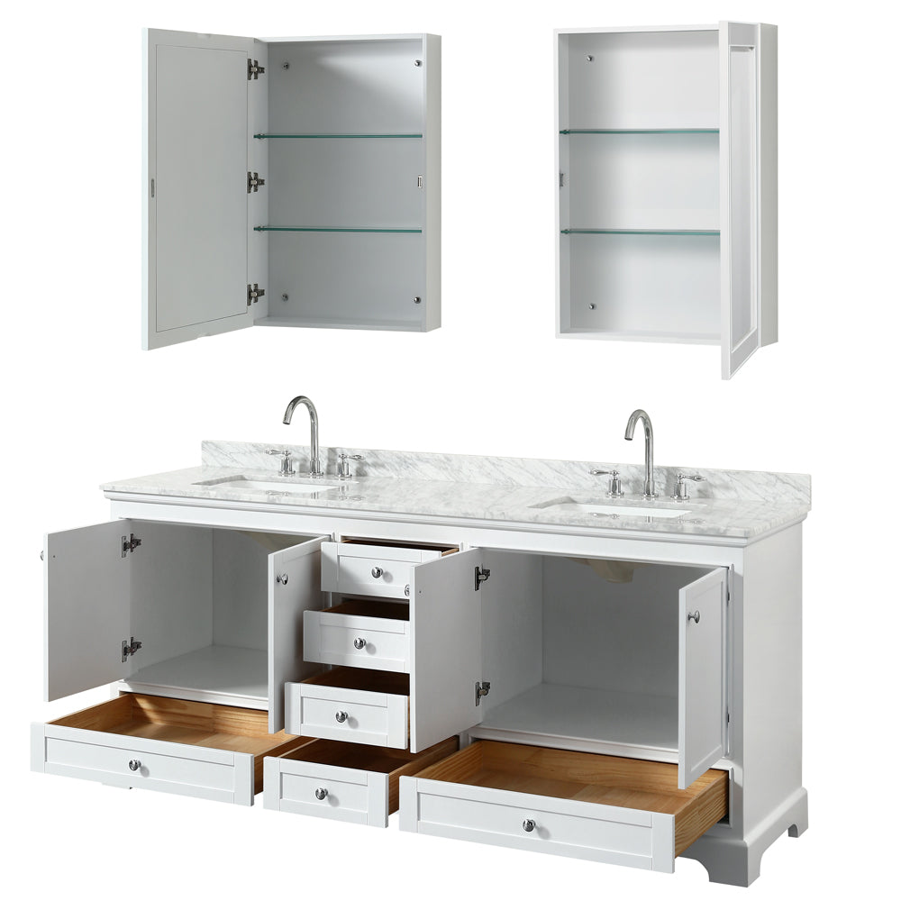 Deborah 80" Double Vanity in White, Top, Square Sinks, Medicine Cabinets