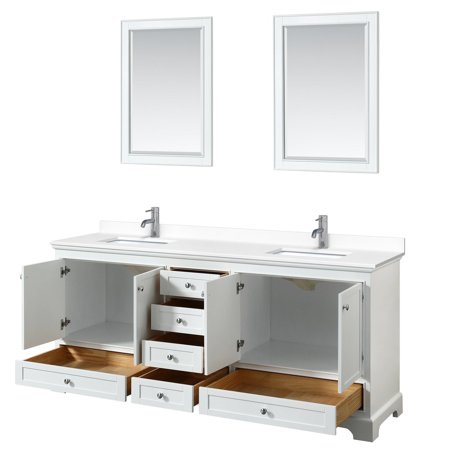 Deborah 80" Double Vanity in White, White Cultured Marble Top, 24" Mirrors