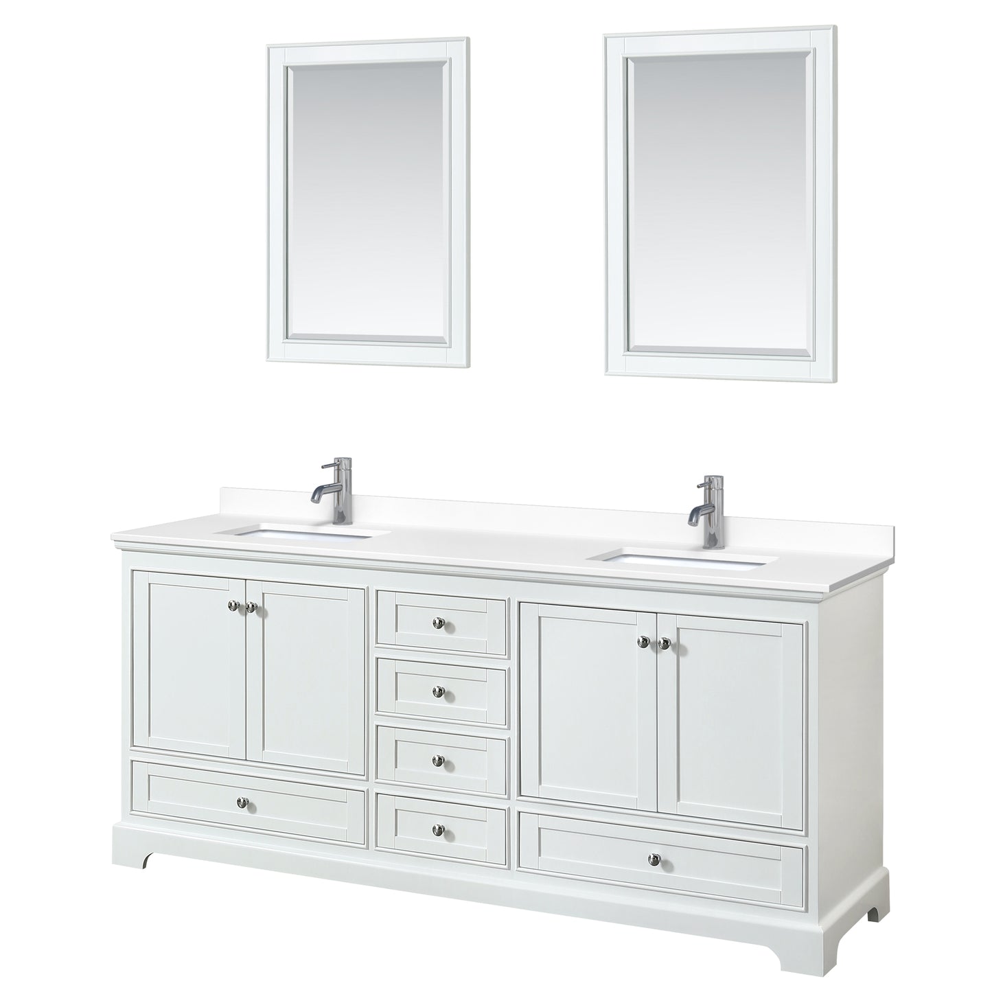 Deborah 80" Double Vanity in White, White Cultured Marble Top, 24" Mirrors