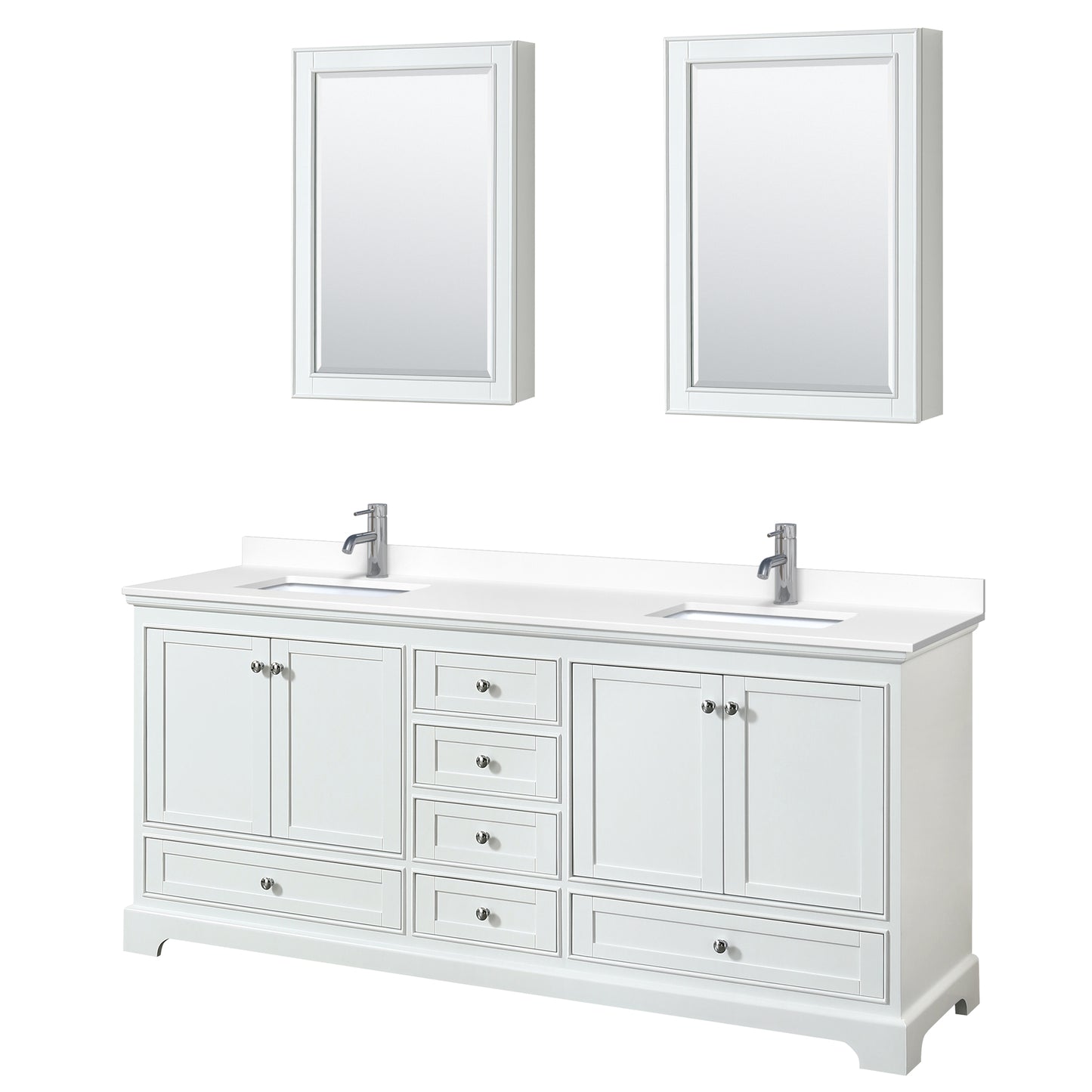 Deborah 80" Double Vanity in White, White Cultured Marble Top, Medicine Cabinets