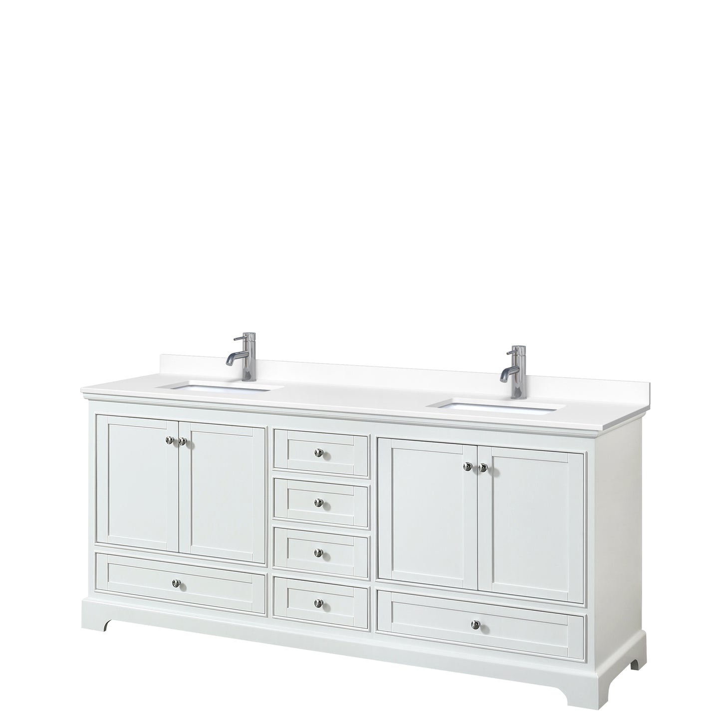 Deborah 80" Double Vanity in White, White Cultured Marble Top, Sinks
