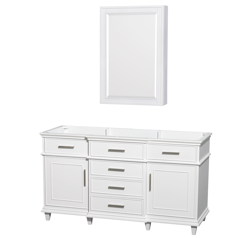 Berkeley 60" Single Vanity in White, No Top or Sink, 24" Medicine Cabinet
