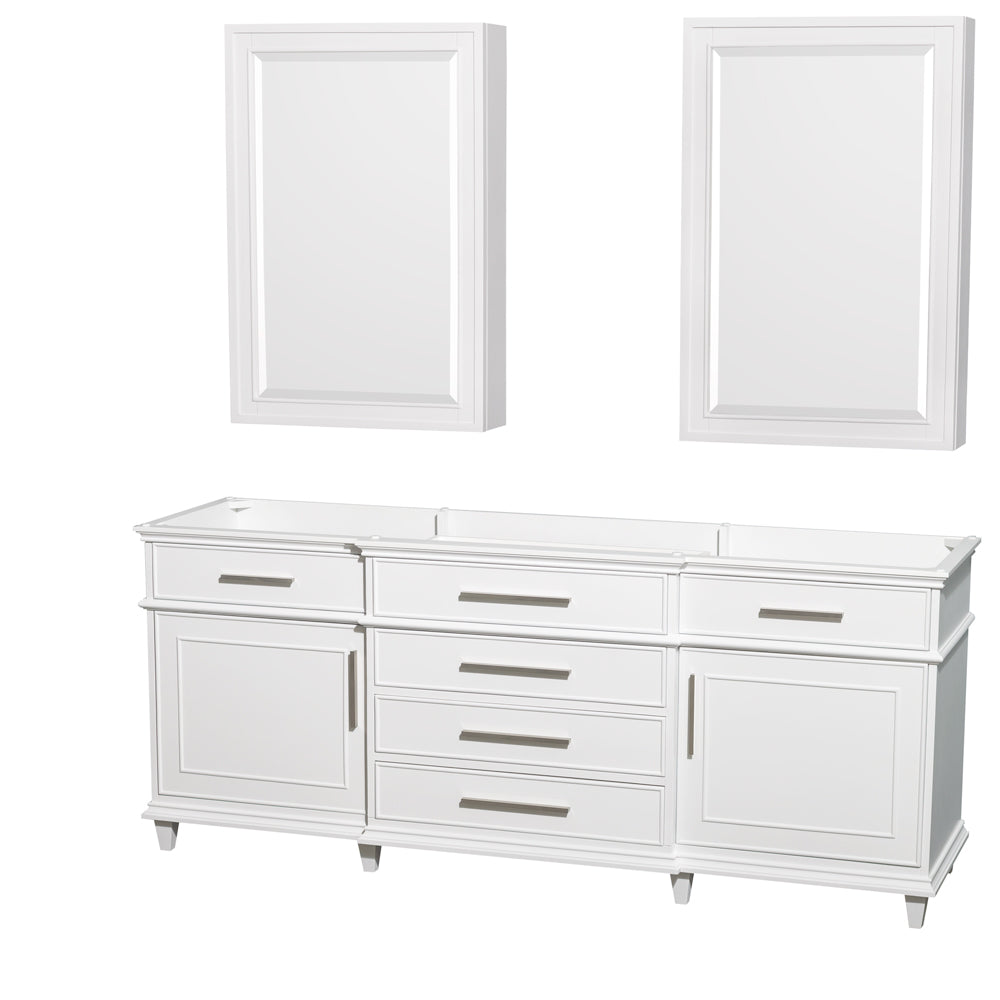 Berkeley 80" Double Vanity in White, No top, No Sinks, 24" Medicine Cabinets