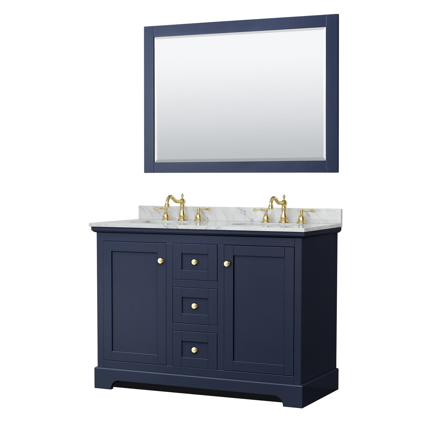 Avery 48" Double Vanity in Dark Blue, Top, Oval Sinks, 46" Mirror