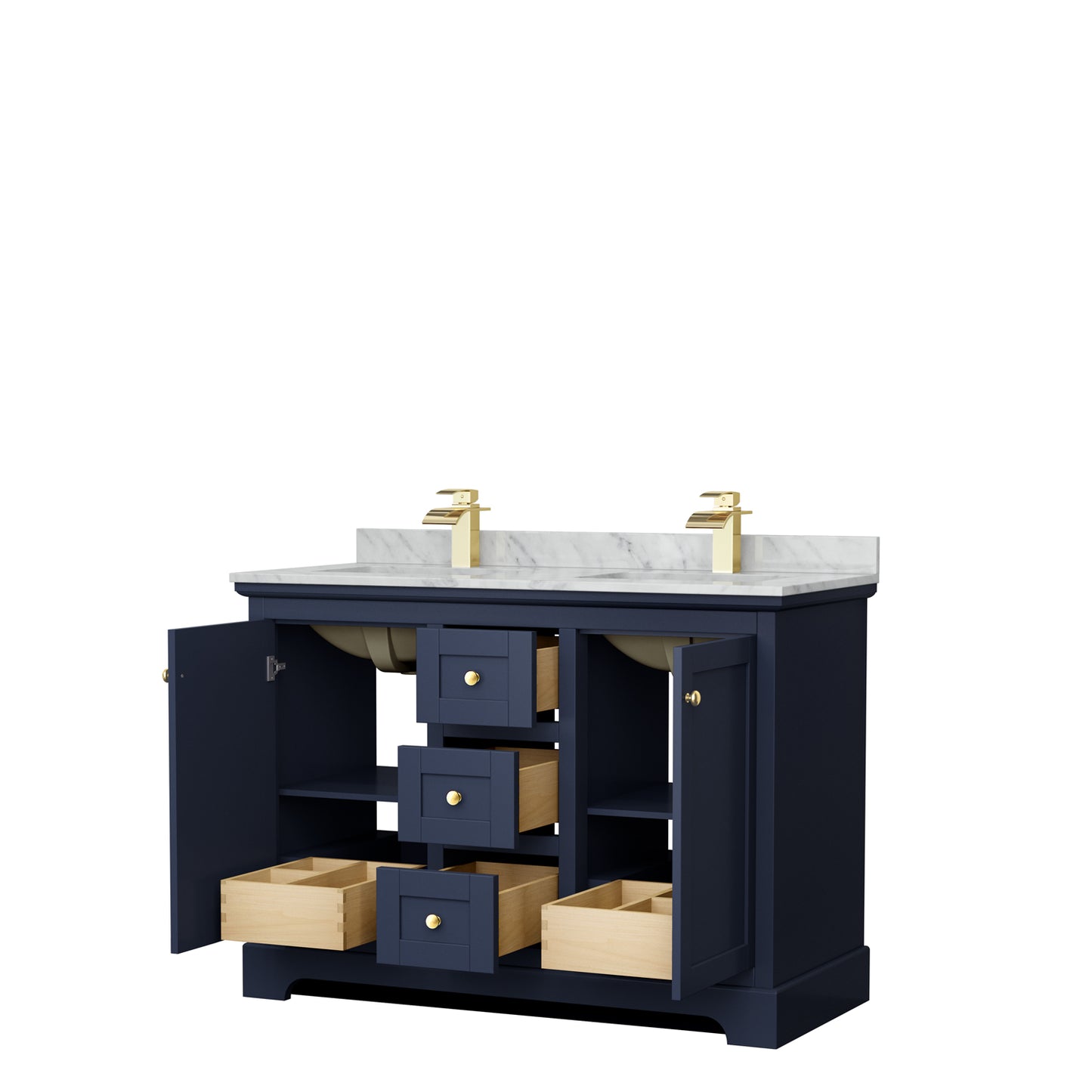 Avery 48" Double Vanity in Dark Blue, Top, Square Sinks, No Mirror