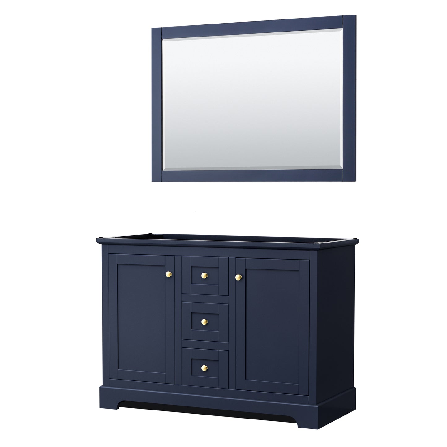 Avery 48" Double Vanity in Dark Blue, No Top, No Sinks, 46" Mirror