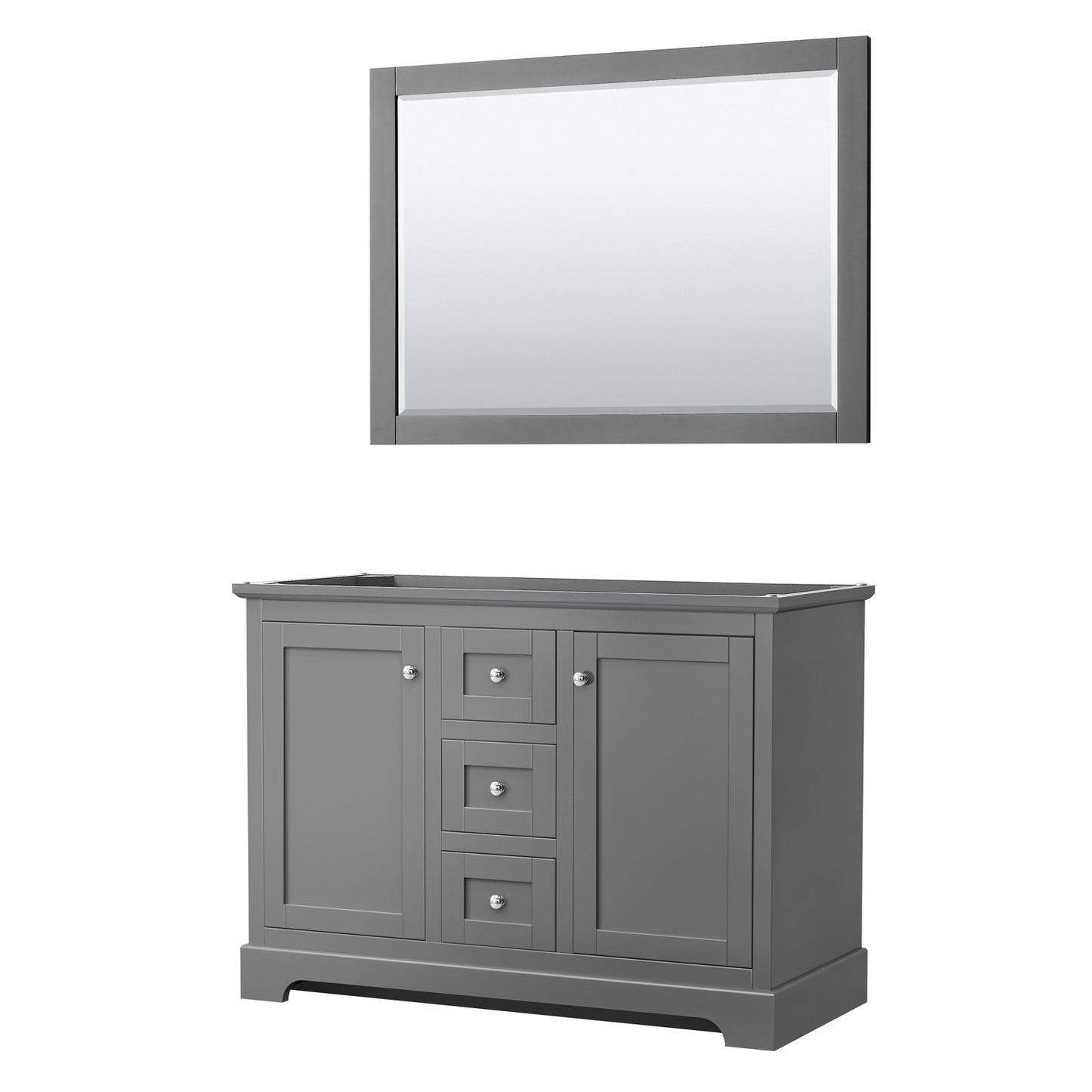 Avery 48" Double Vanity in Dark Gray, No Top, No Sinks, 46" Mirror