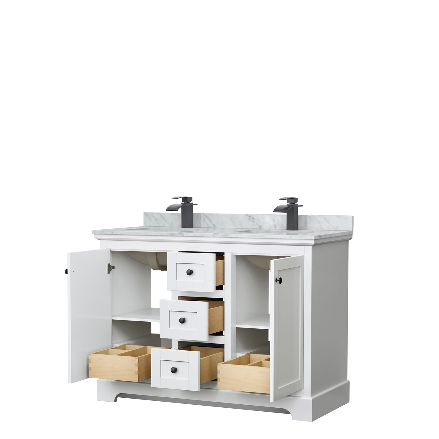 Avery 48" Double Vanity in White, Top, Square Sinks, Matte Black Trim