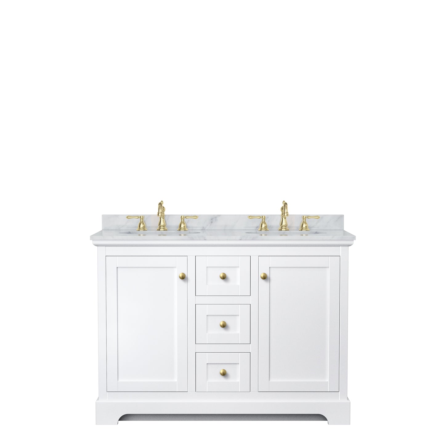 Avery 48" Double Vanity in White, Top, Oval Sinks, Brushed Gold Trim
