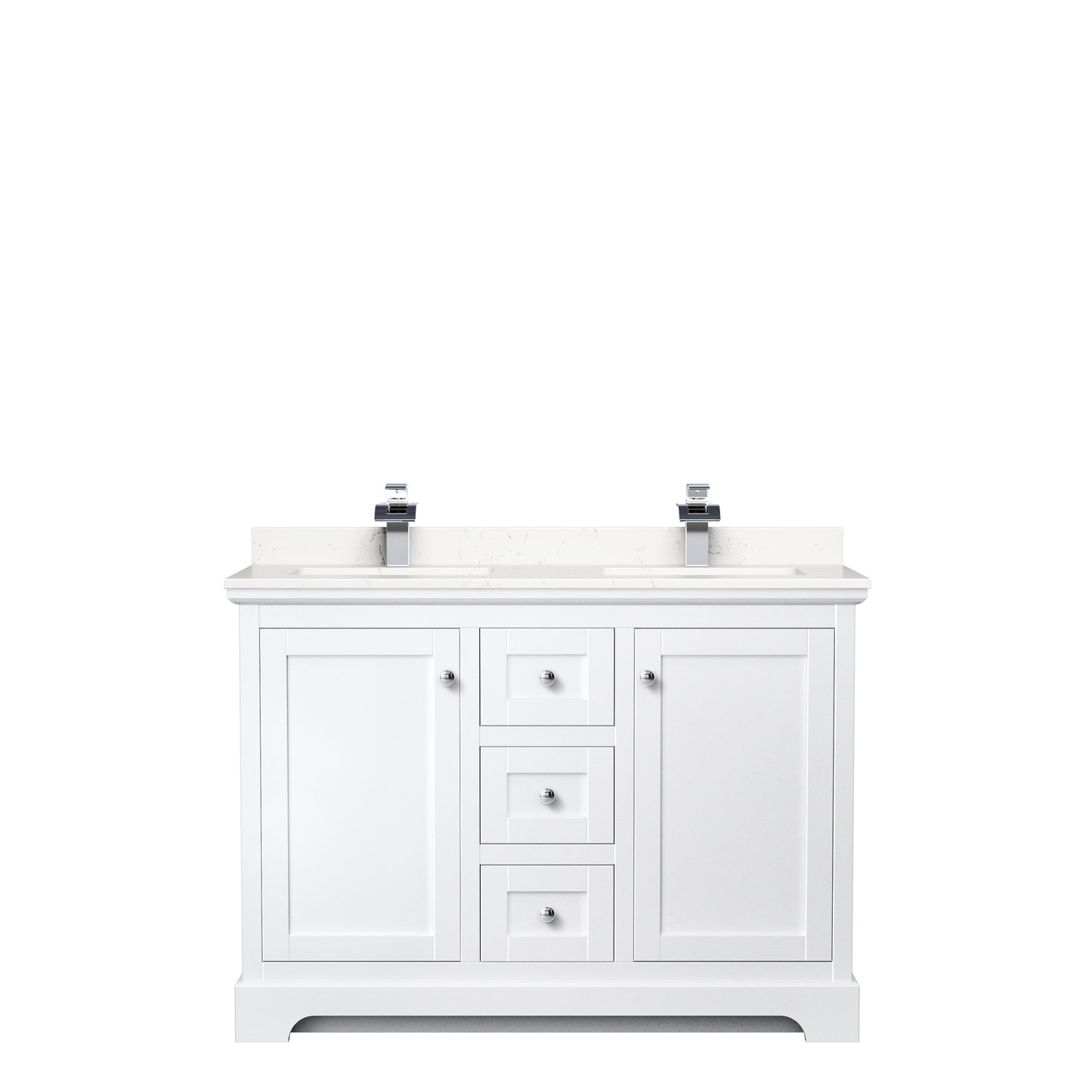 Avery 48" Double Vanity in White, Carrara Cultured Marble Top, Sinks