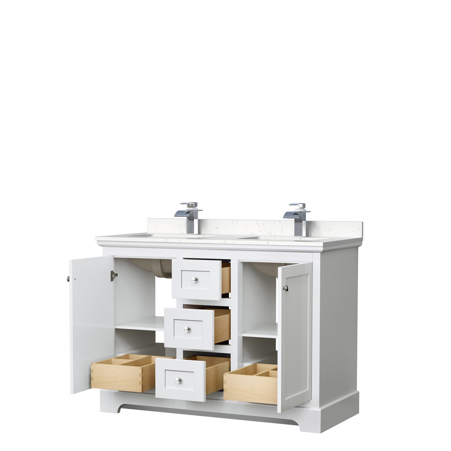 Avery 48" Double Vanity in White, Carrara Cultured Marble Top, Sinks