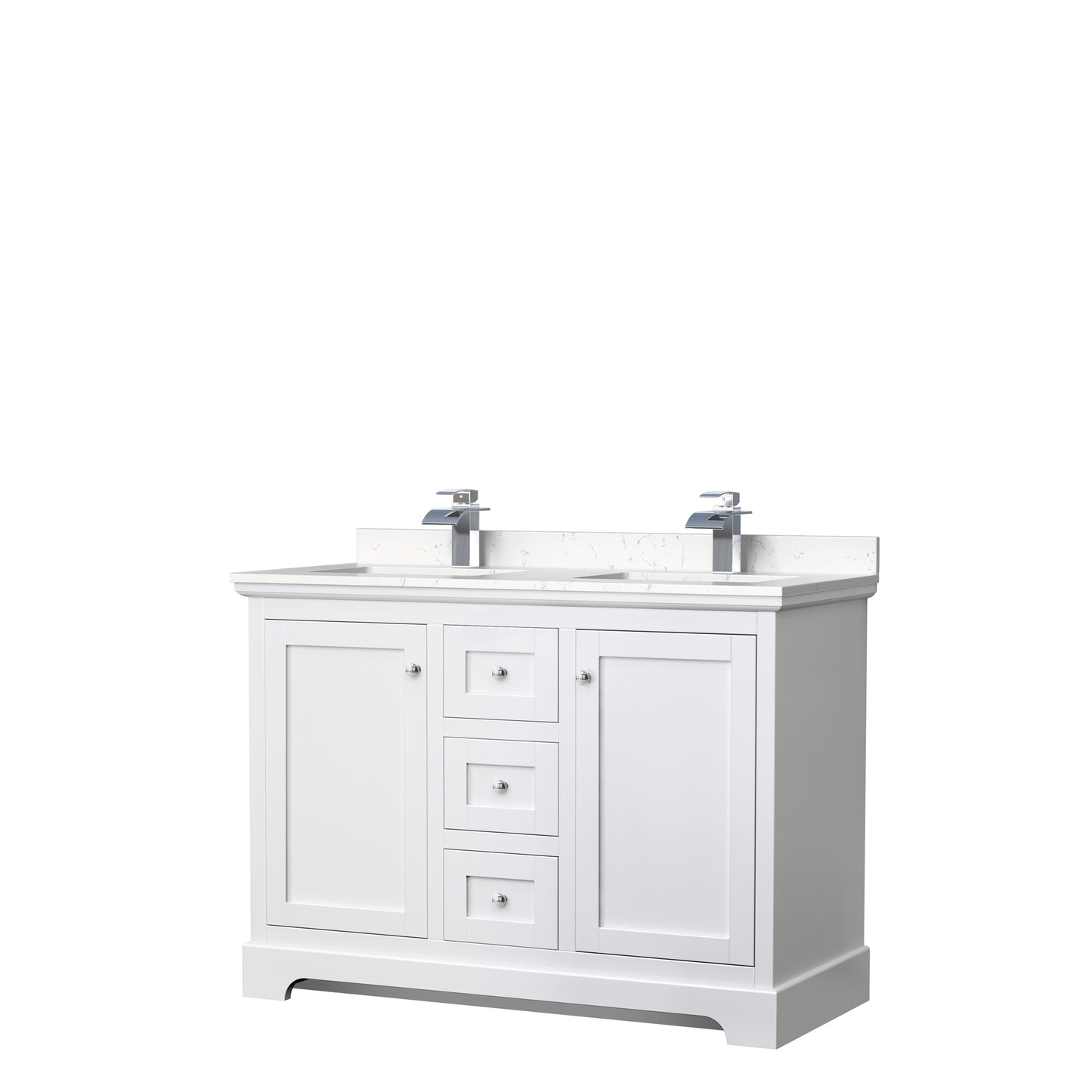 Avery 48" Double Vanity in White, Carrara Cultured Marble Top, Sinks