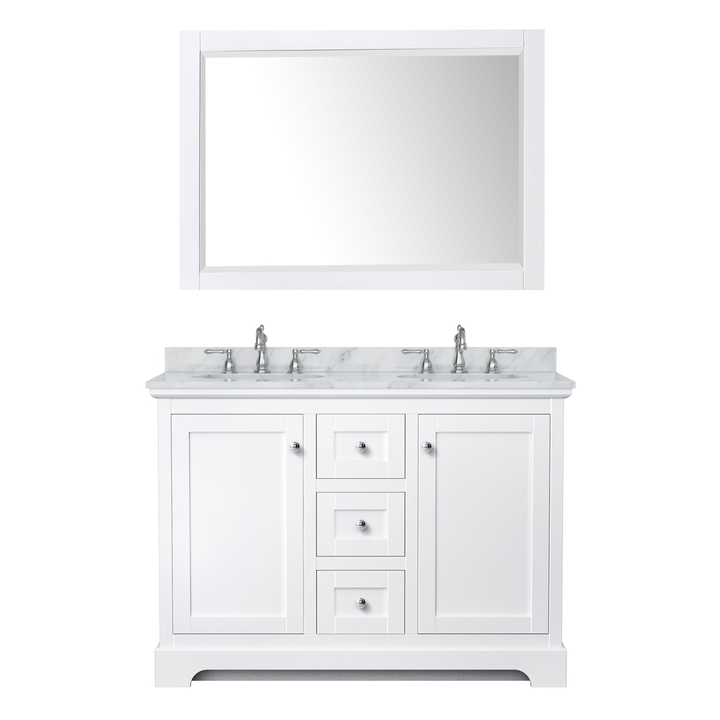Avery 48" Double Vanity in White, Top, Oval Sinks, 46" Mirror