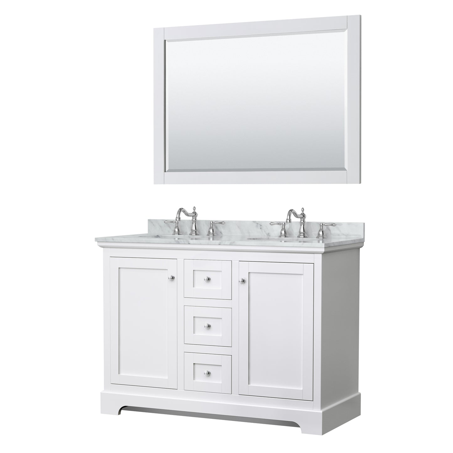 Avery 48" Double Vanity in White, Top, Oval Sinks, 46" Mirror