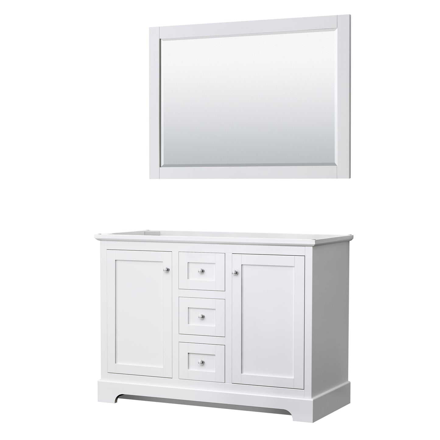 Avery 48" Double Vanity in White, No Top, No Sinks, 46" Mirror