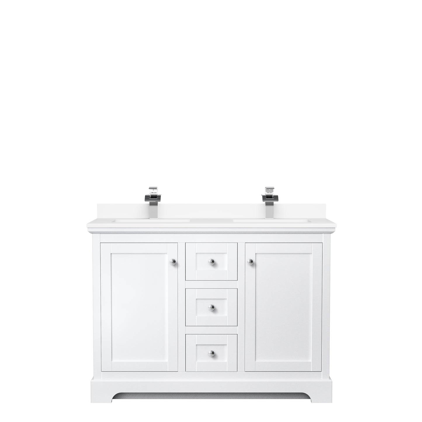 Avery 48" Double Vanity in White, White Cultured Marble Top, Sinks