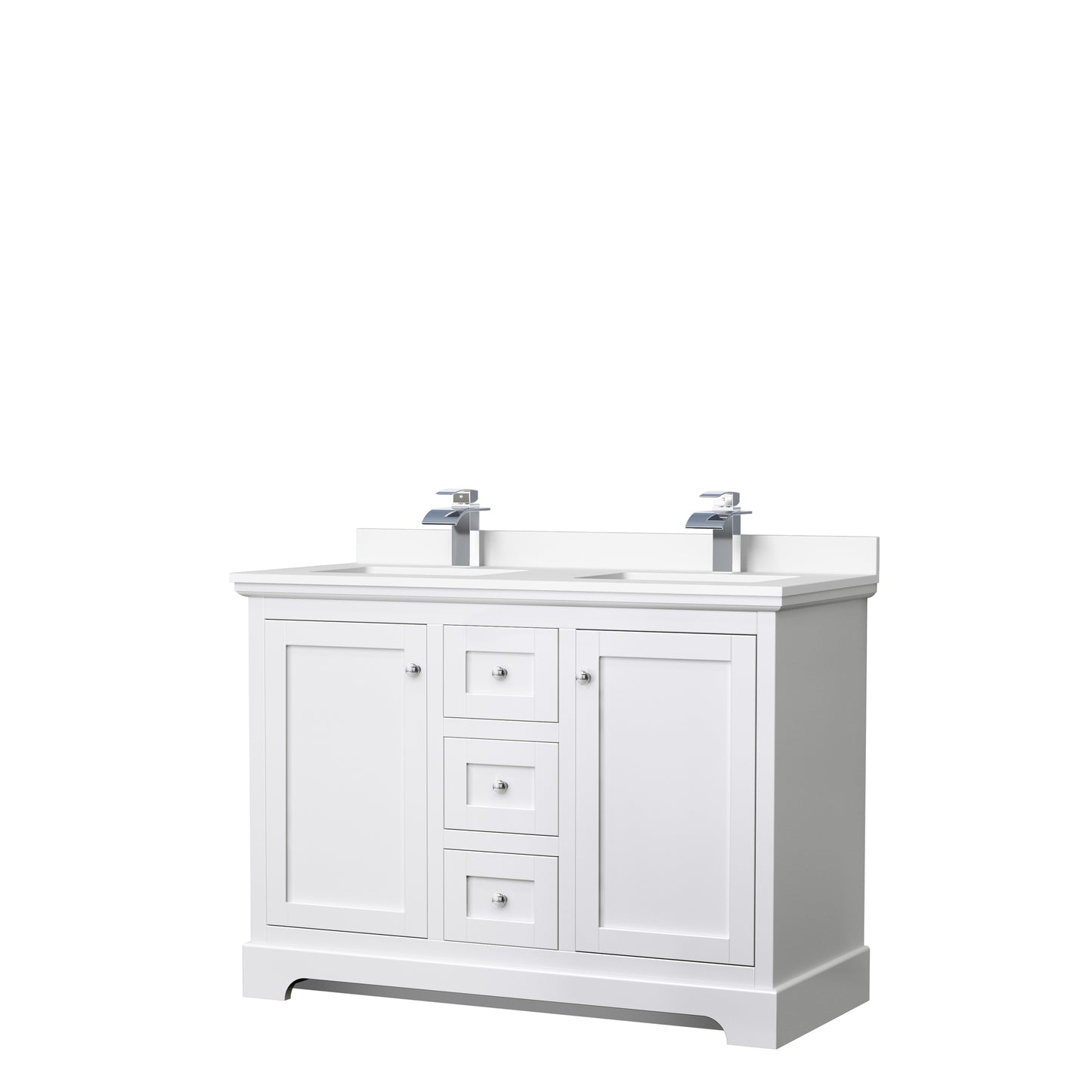 Avery 48" Double Vanity in White, White Cultured Marble Top, Sinks