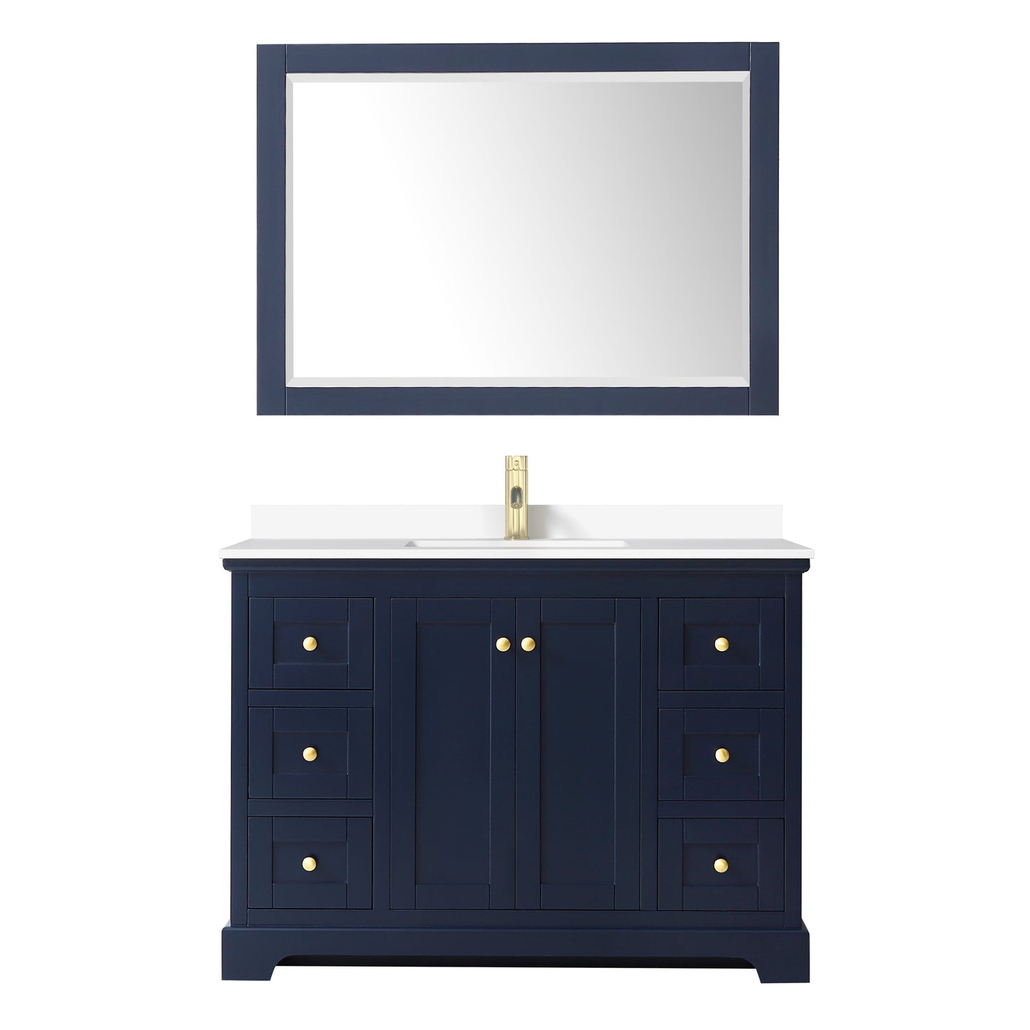 Avery 48" Single Vanity in Dark Blue, White Cultured Marble Top, 46" Mirror
