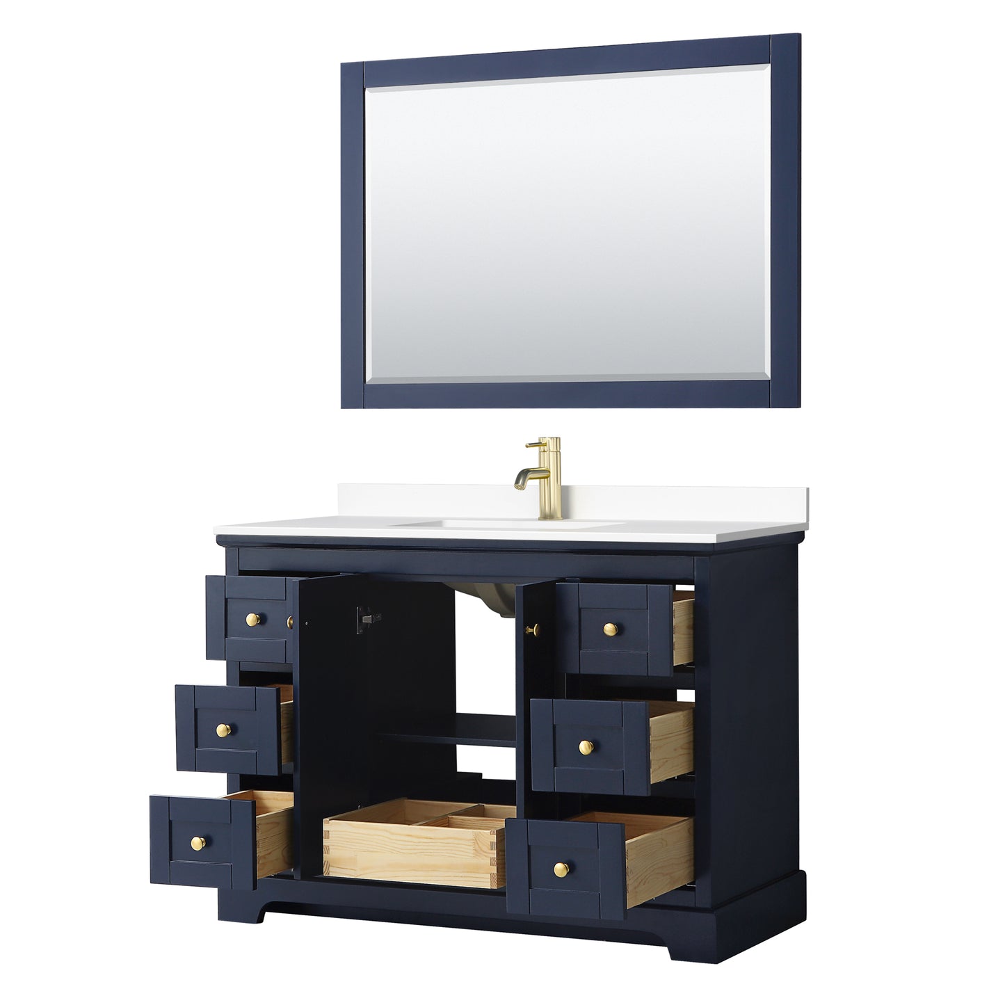 Avery 48" Single Vanity in Dark Blue, White Cultured Marble Top, 46" Mirror