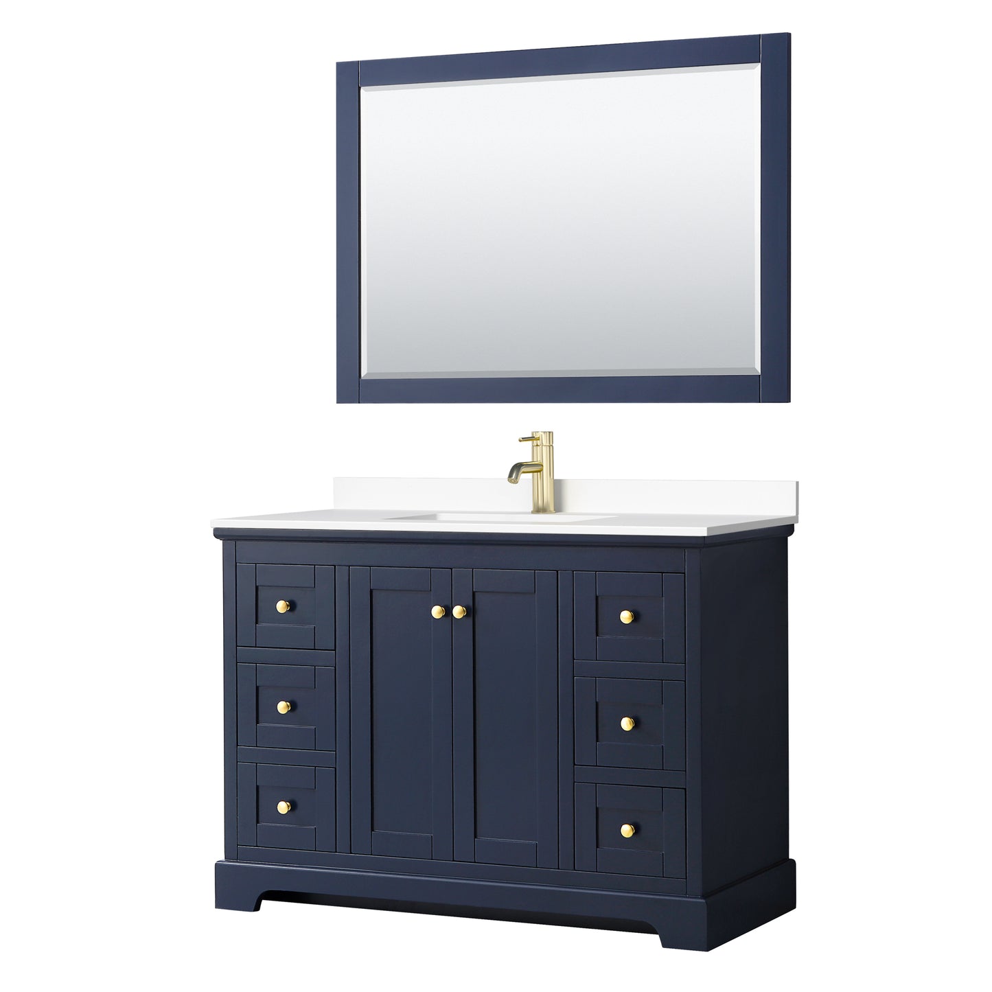 Avery 48" Single Vanity in Dark Blue, White Cultured Marble Top, 46" Mirror