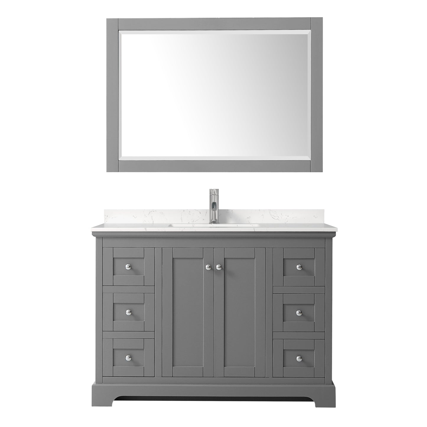 Avery 48" Single Vanity in Dark Gray, Carrara Cultured Marble Top, 46" Mirror