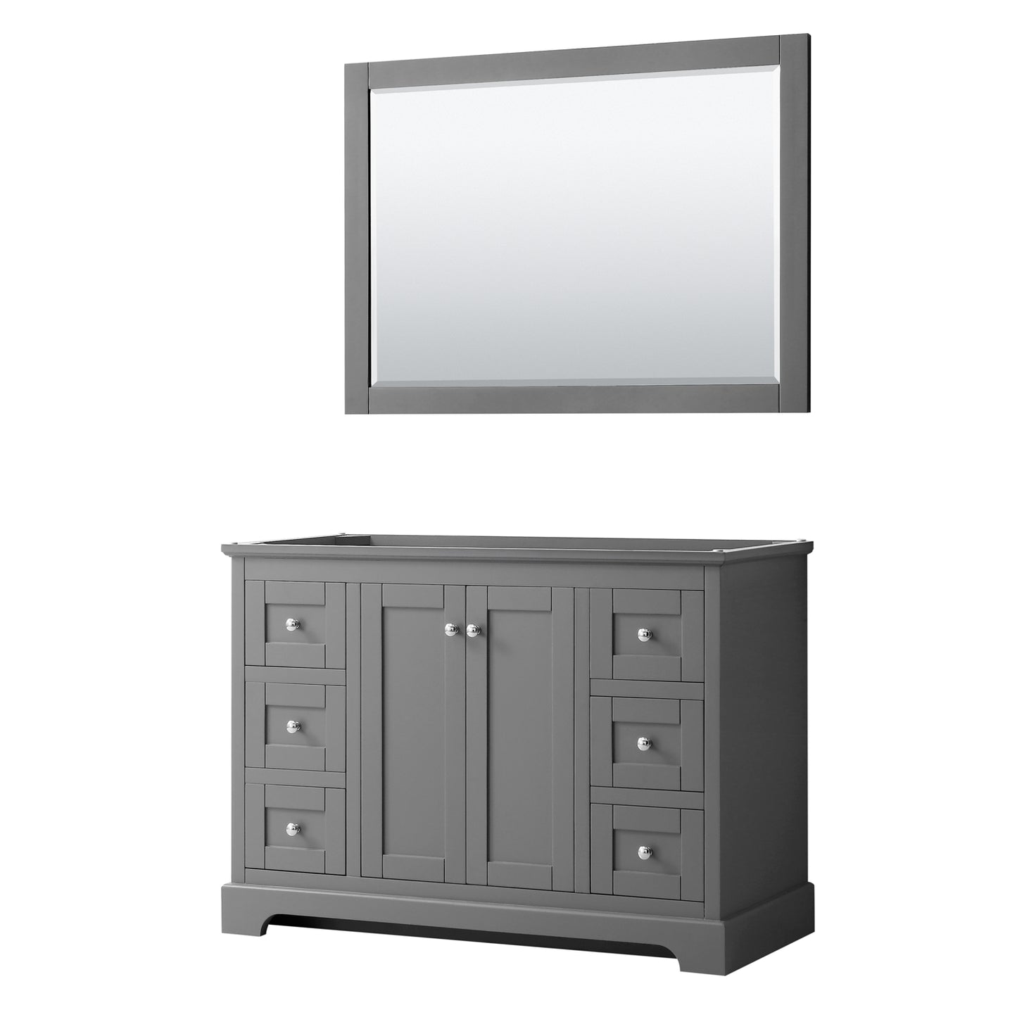 Avery 48 Inch Single Bathroom Vanity in Dark Gray, No Countertop, No Sink, and 46 Inch Mirror