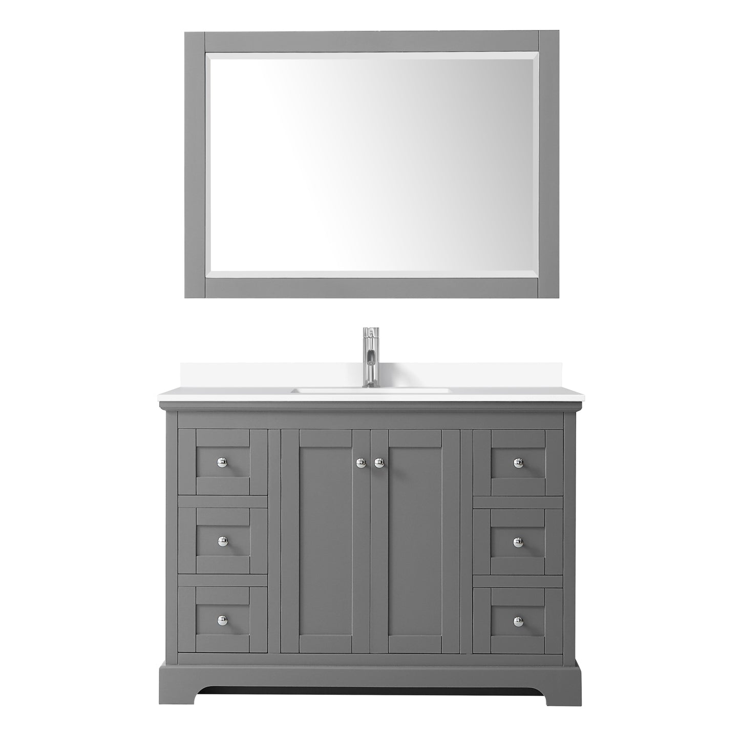 Avery 48" Single Vanity in Dark Gray, White Cultured Marble Top, 46" Mirror