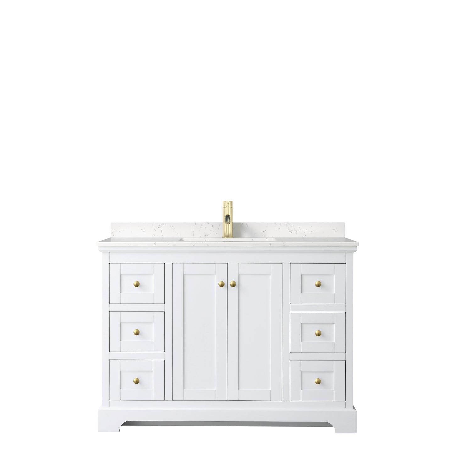 Avery 48" Single Vanity in White, Carrara Cultured Marble Top, Gold Trim