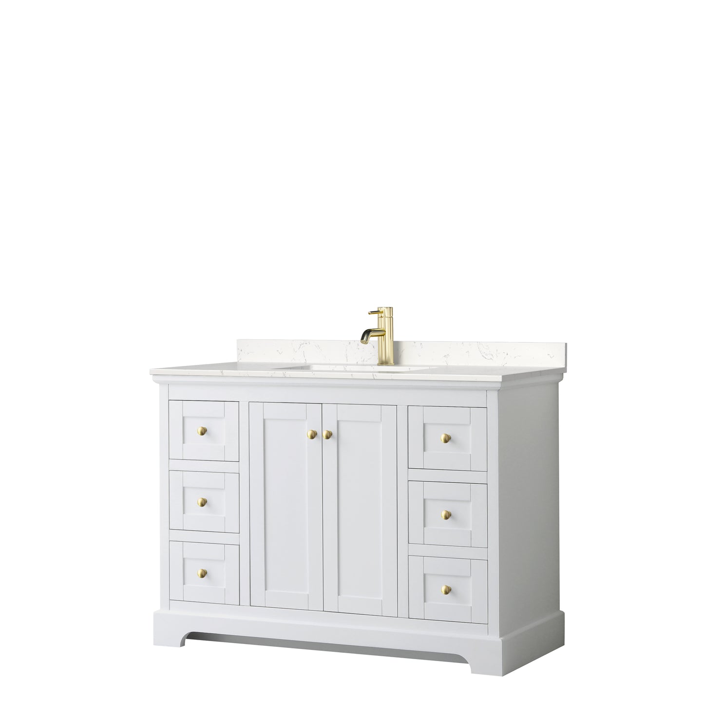 Avery 48" Single Vanity in White, Carrara Cultured Marble Top, Gold Trim