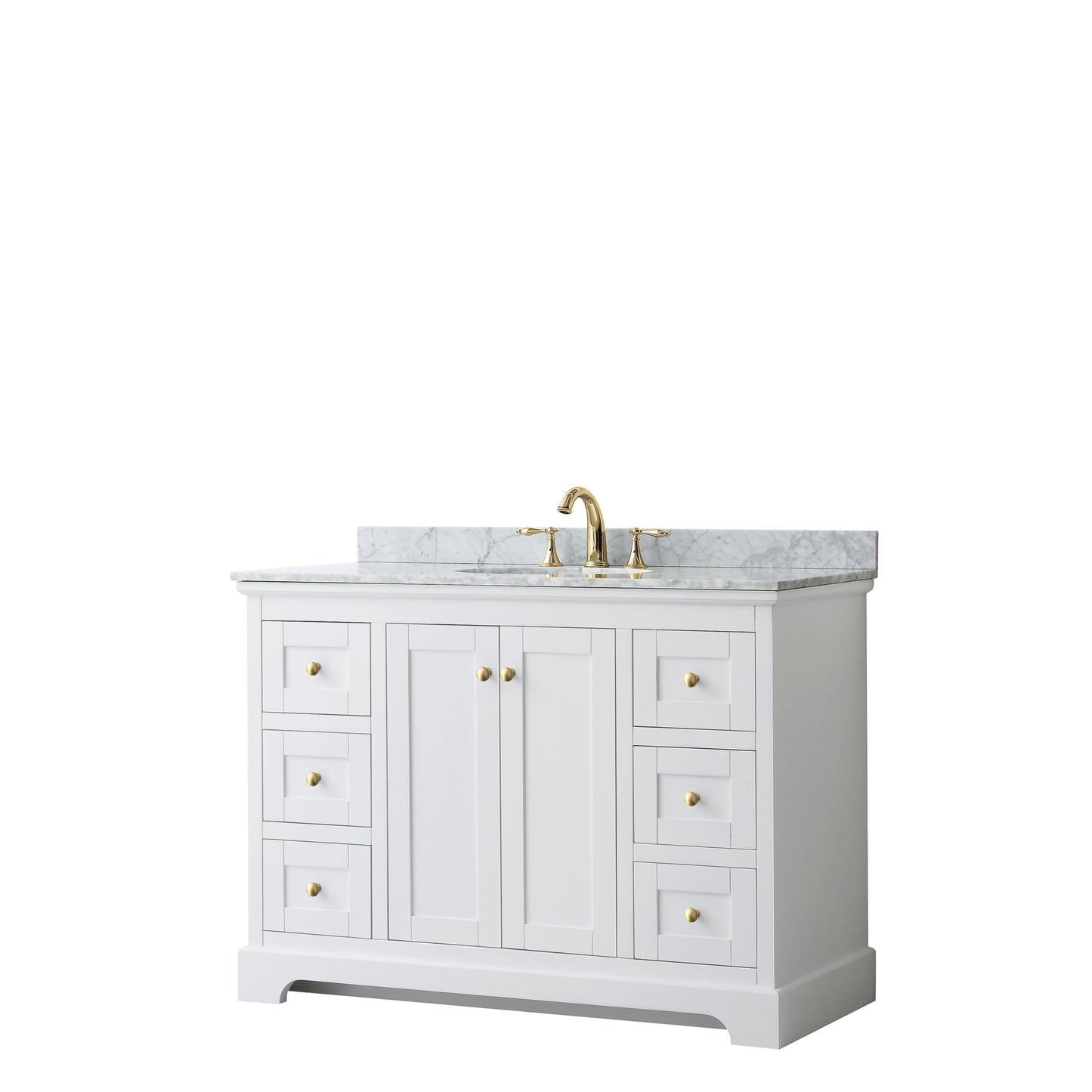 Avery 48" Single Vanity in White, Top, Oval Sink, Brushed Gold Trim