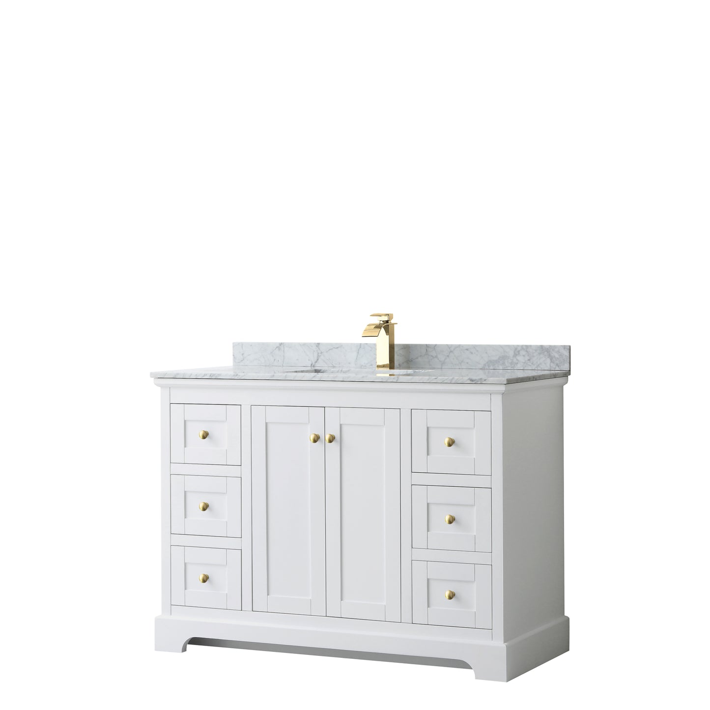 Avery 48" Single Vanity in White, Top, Square Sink, Brushed Gold Trim