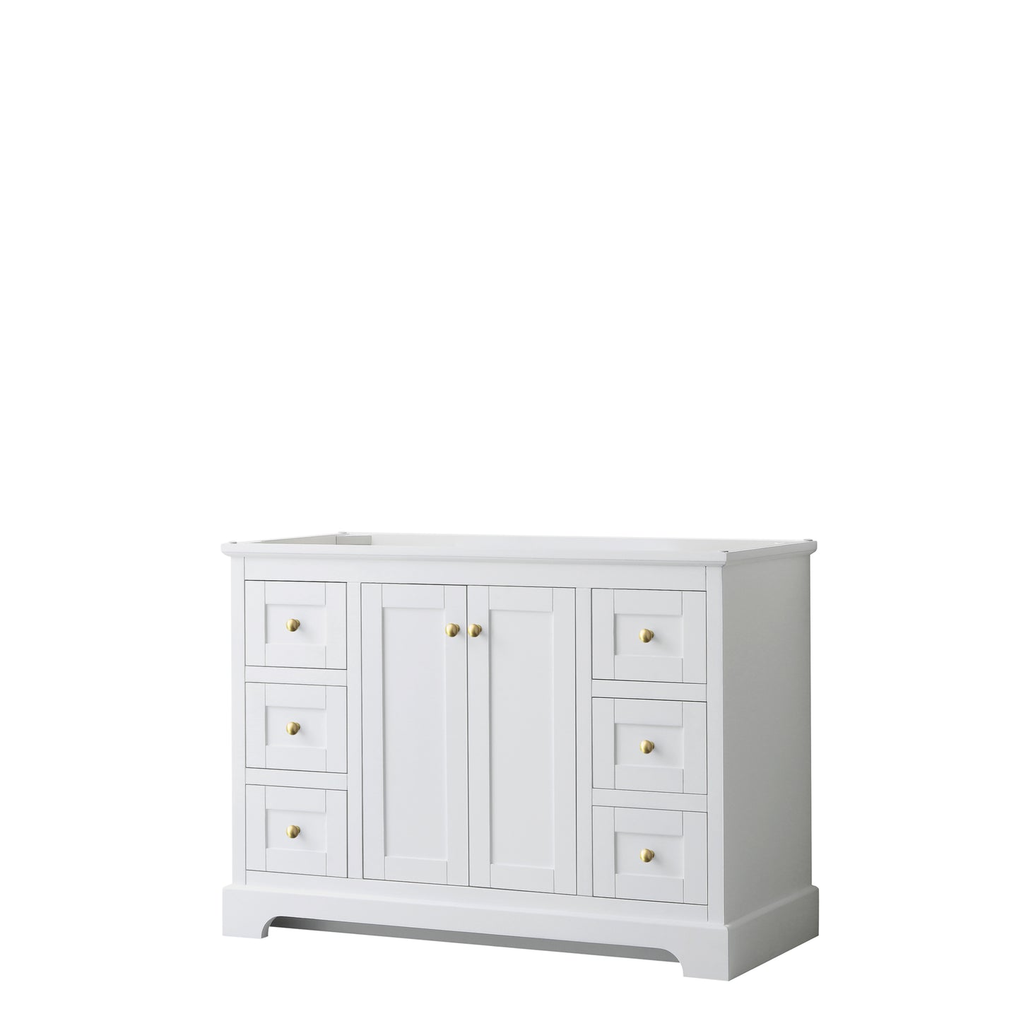 Avery 48" Single Vanity in White, No Top, No Sink, Brushed Gold Trim