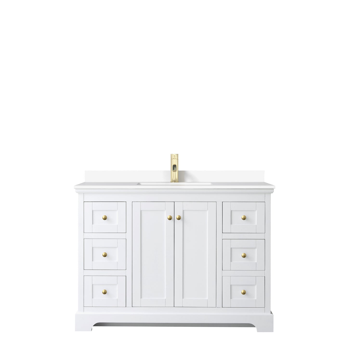 Avery 48" Single Vanity in White, White Cultured Marble Top, Gold Trim