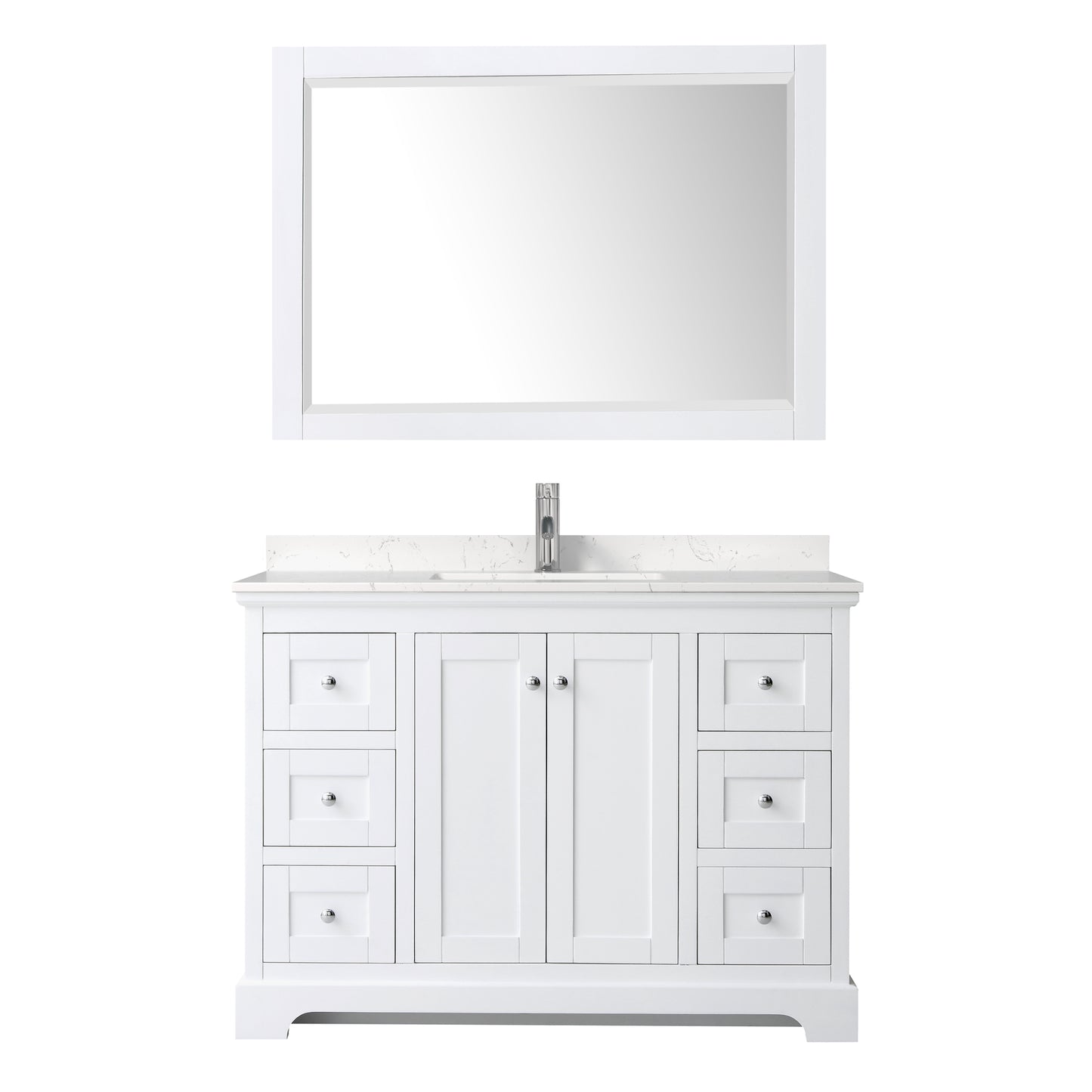 Avery 48" Single Vanity in White, Carrara Cultured Marble Top, Sink, 46" Mirror
