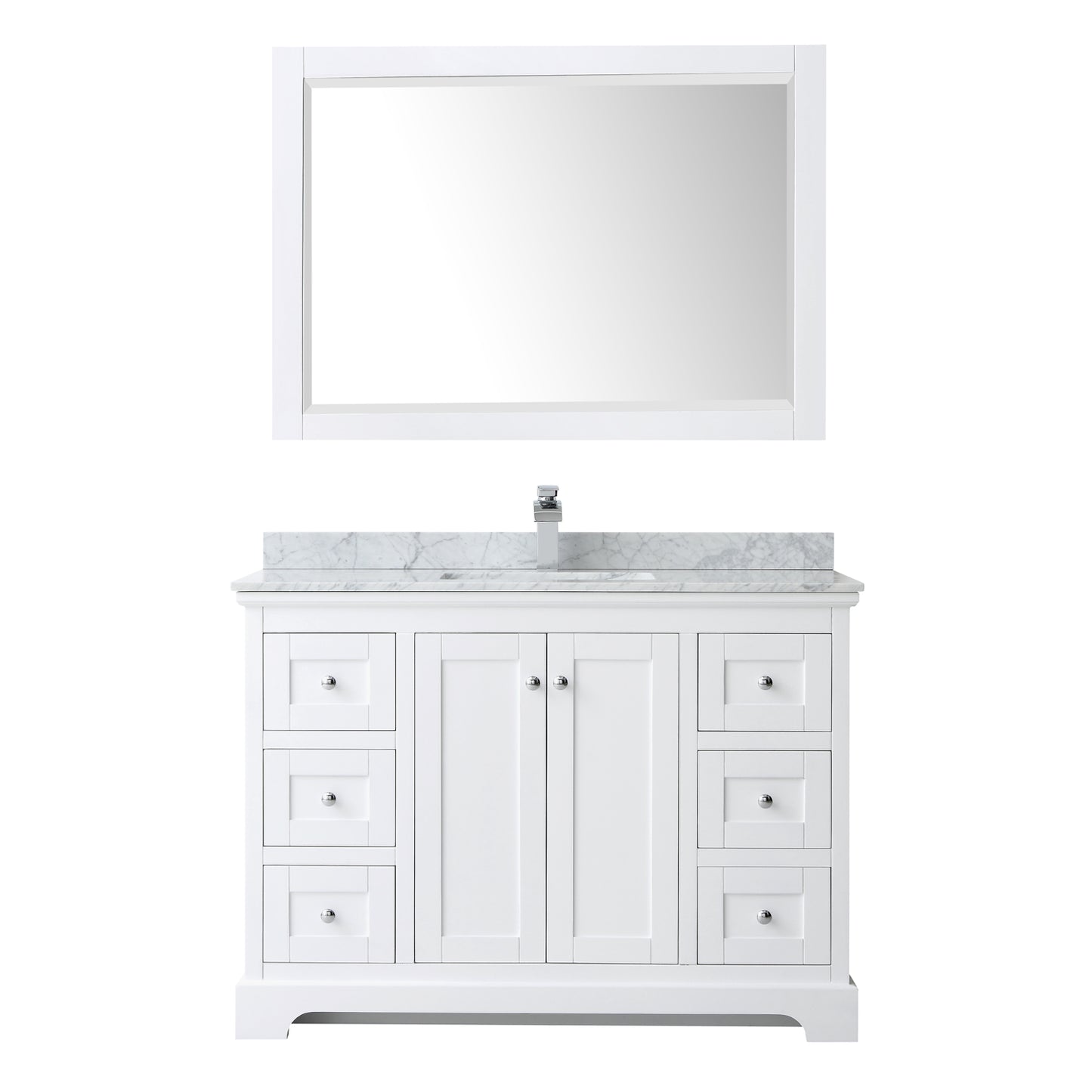 Avery 48" Single Vanity in White, Top, Square Sink, 46" Mirror