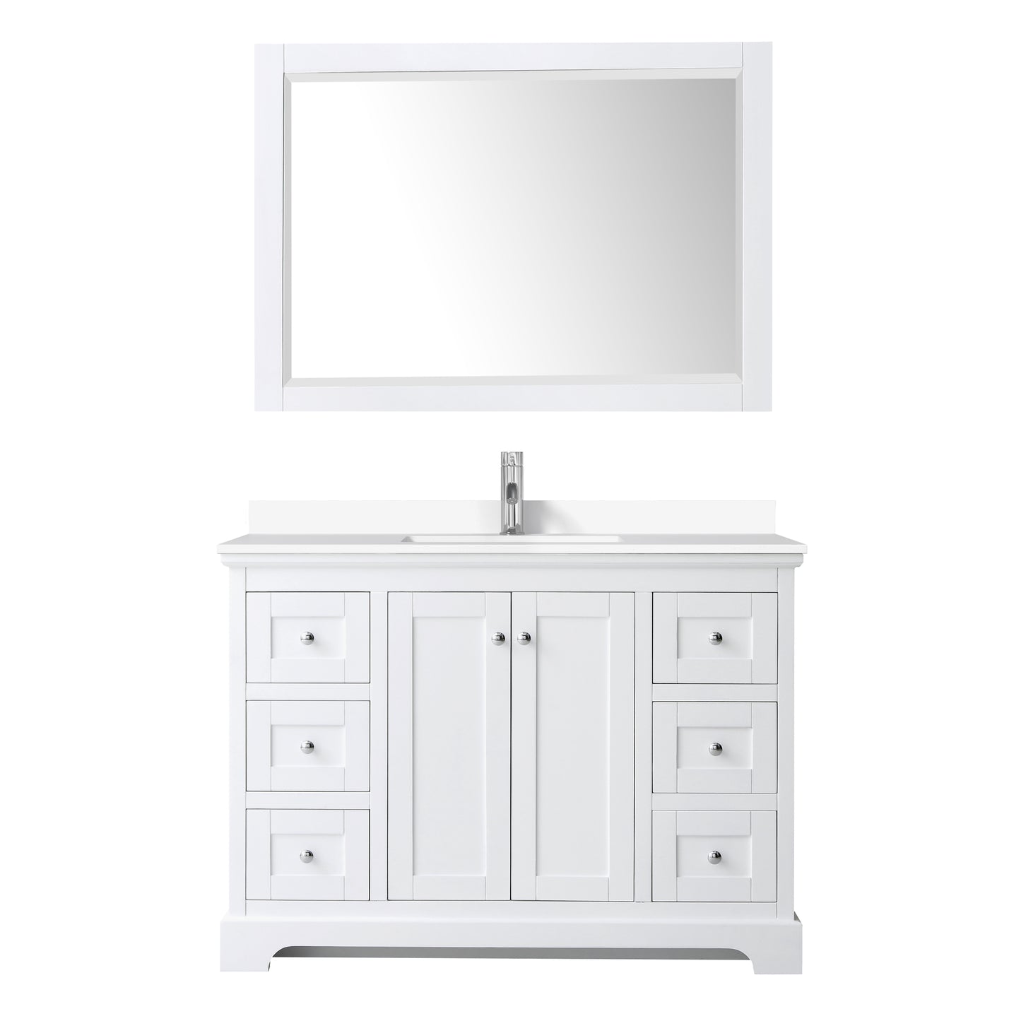Avery 48" Single Vanity in White, White Cultured Marble Top, Sink, 46" Mirror