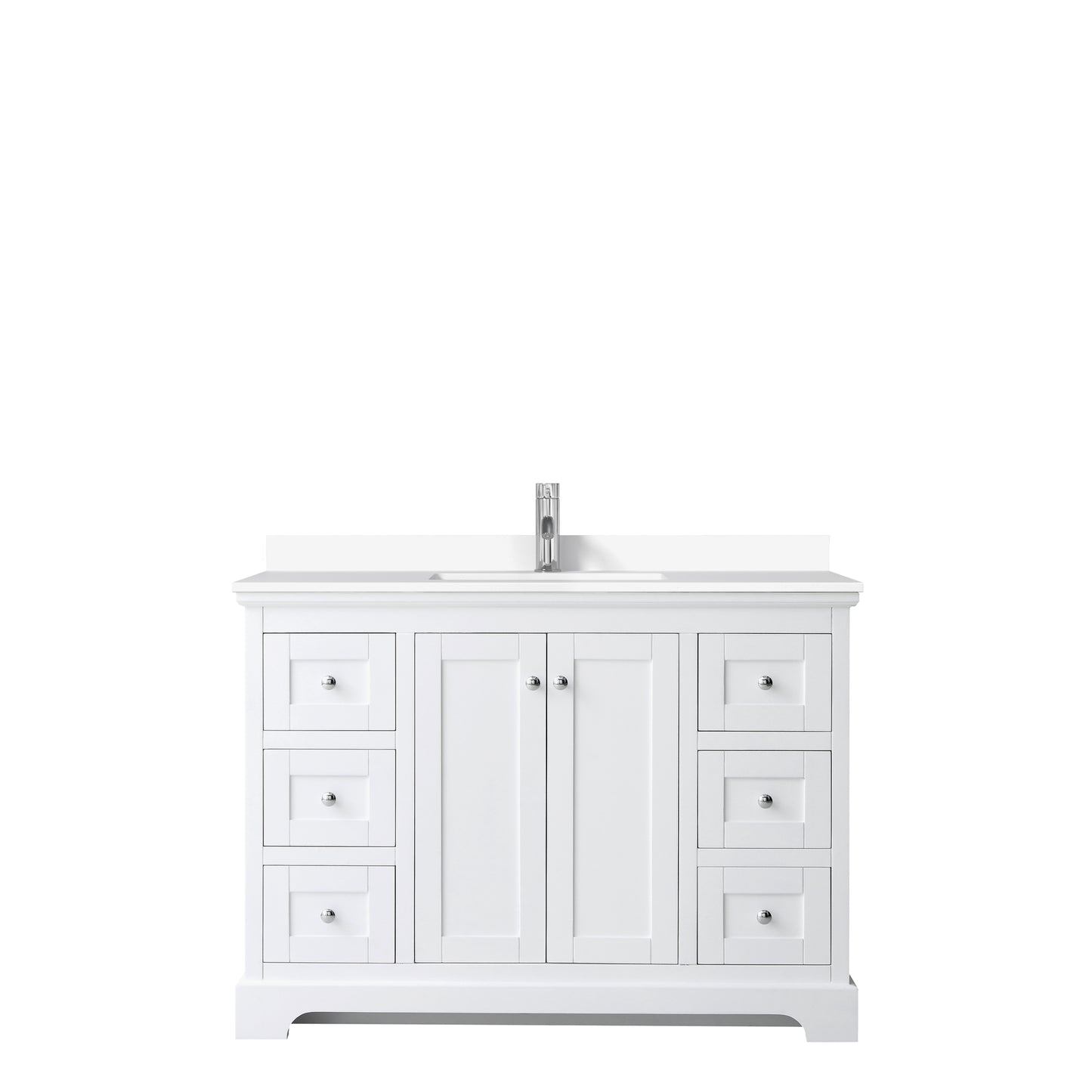 Avery 48" Single Vanity in White, White Cultured Marble Top, Sink