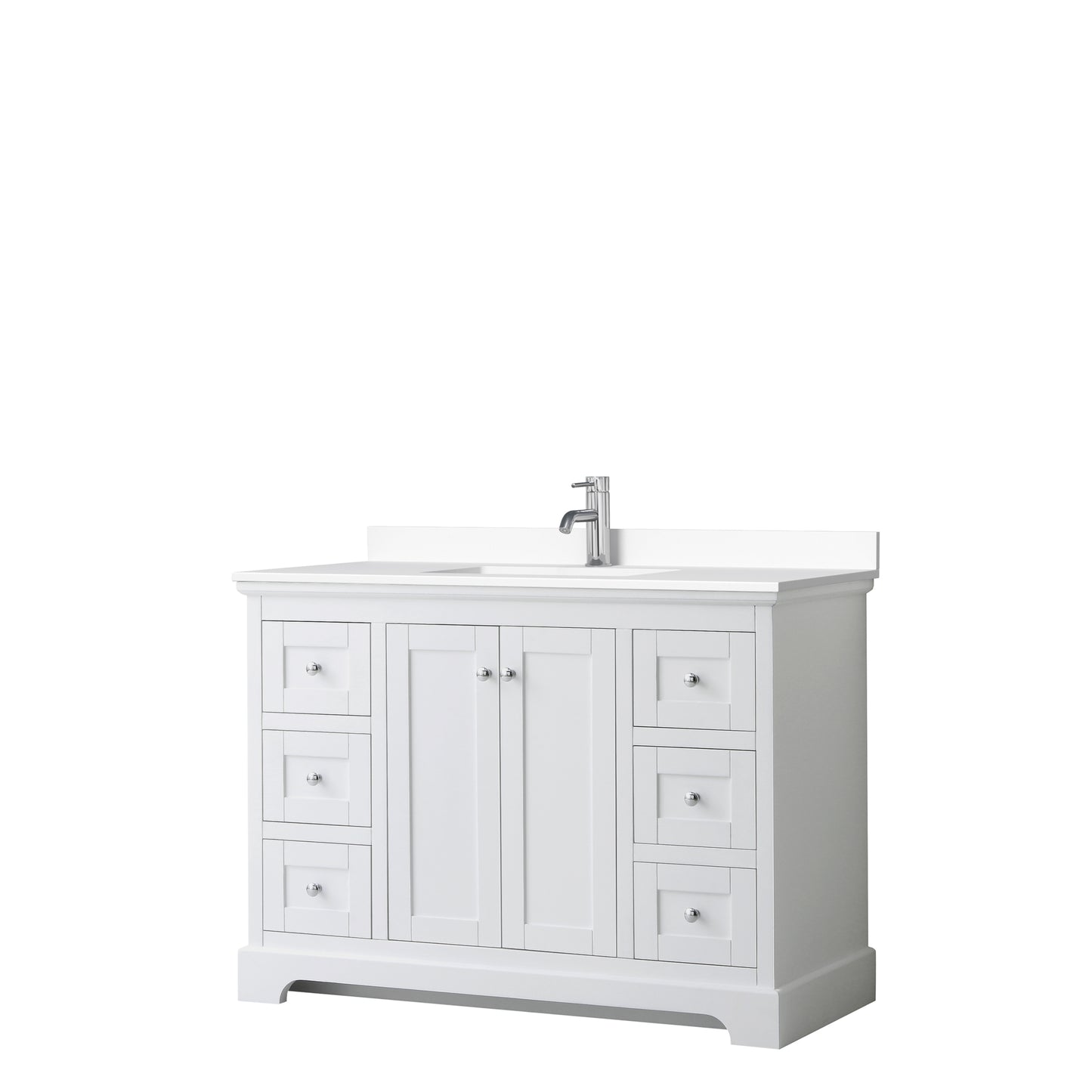 Avery 48" Single Vanity in White, White Cultured Marble Top, Sink