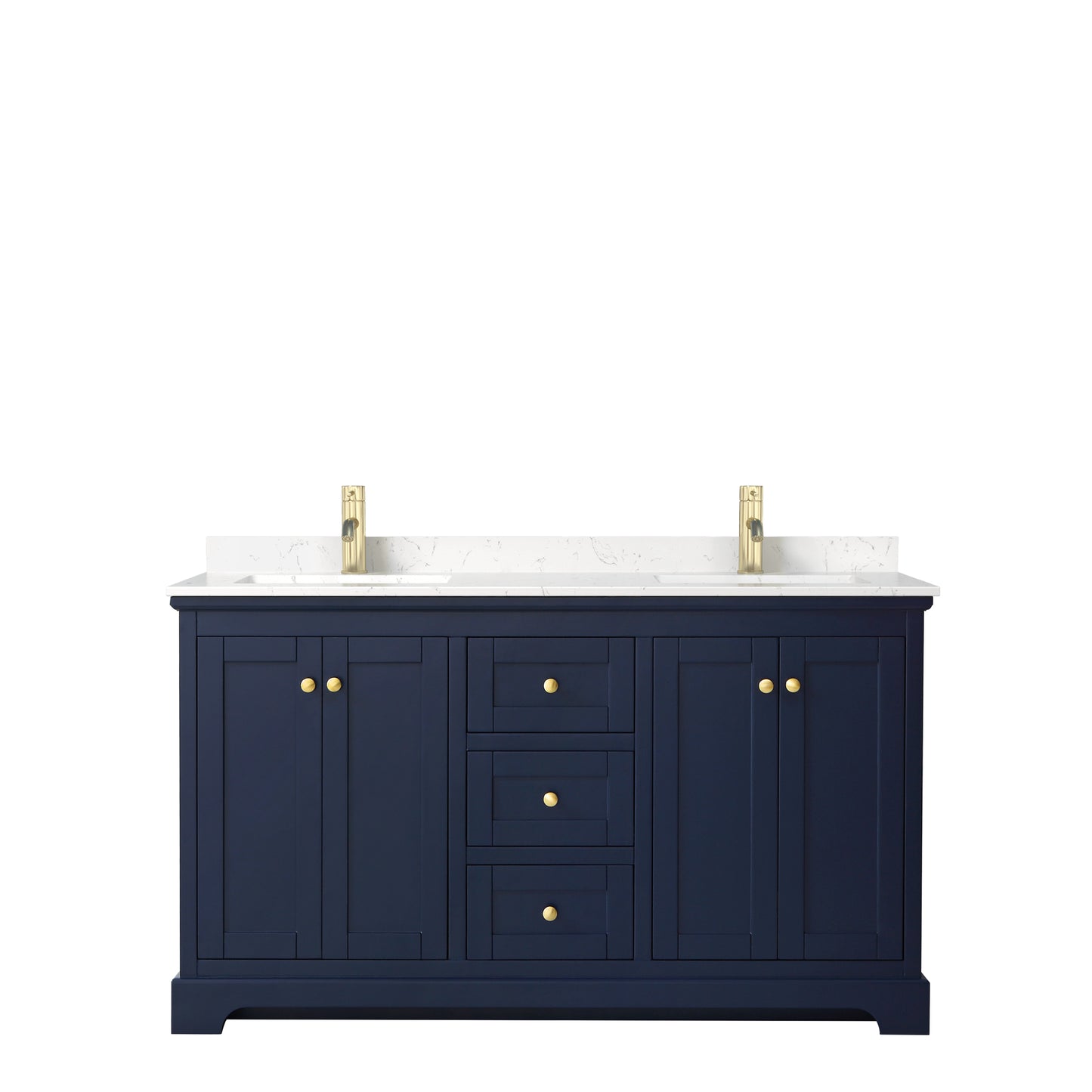 Avery 60" Double Vanity in Dark Blue, Carrara Cultured Marble Top, Sinks