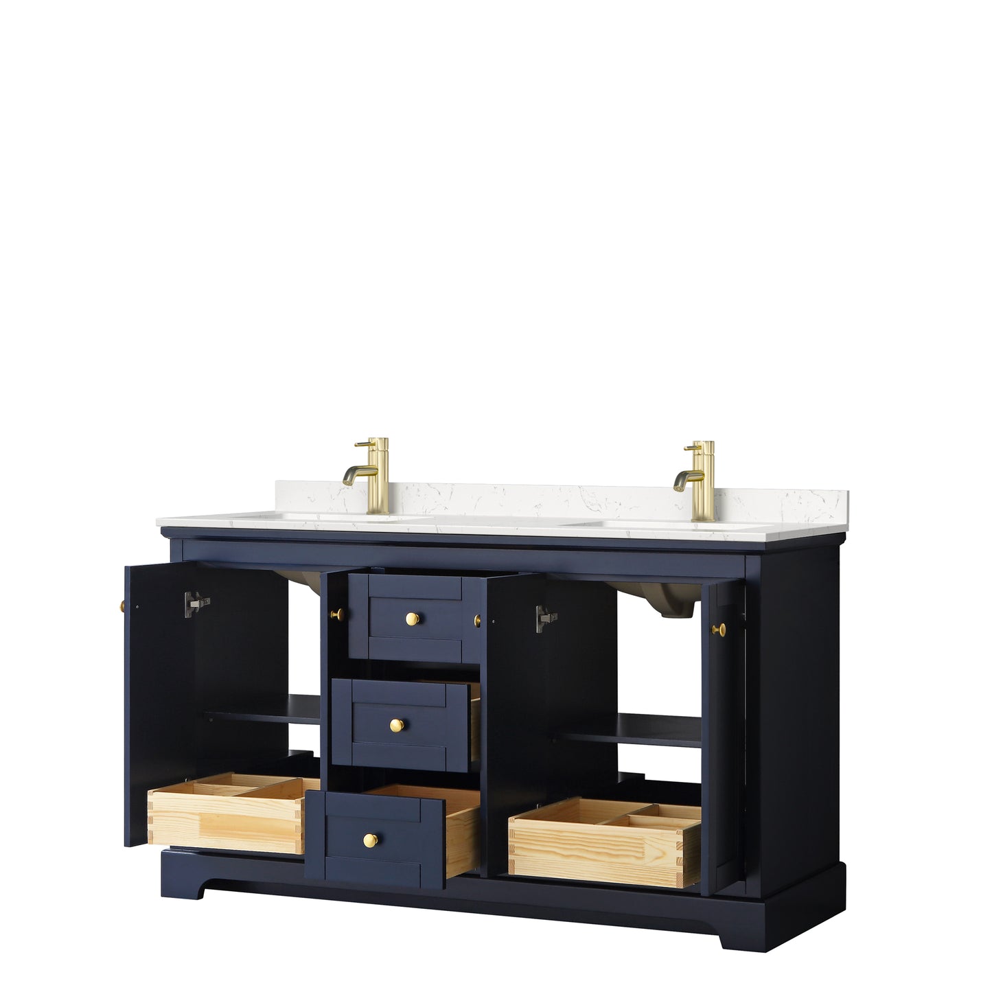 Avery 60" Double Vanity in Dark Blue, Carrara Cultured Marble Top, Sinks