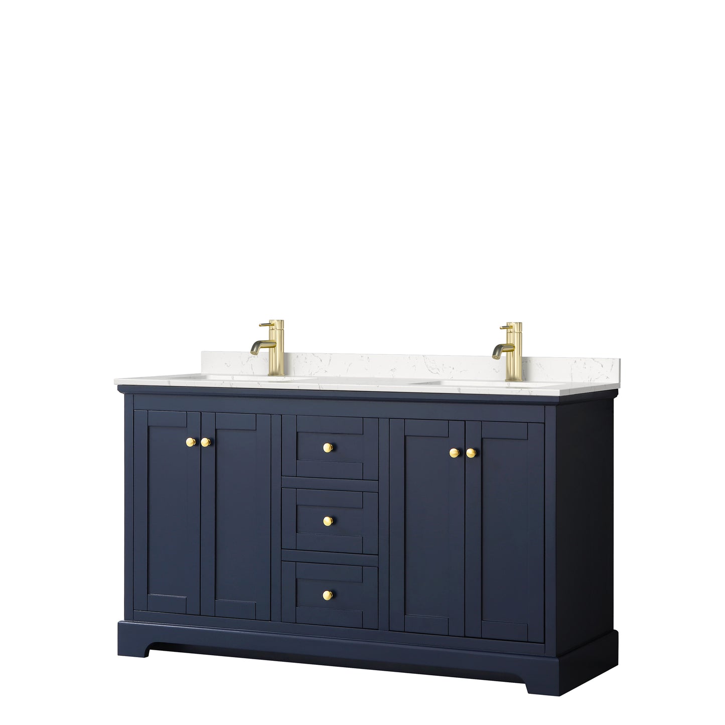 Avery 60" Double Vanity in Dark Blue, Carrara Cultured Marble Top, Sinks