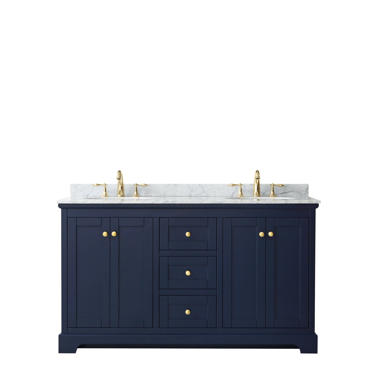 Avery 60" Double Vanity in Dark Blue, Top, Oval Sinks, No Mirror