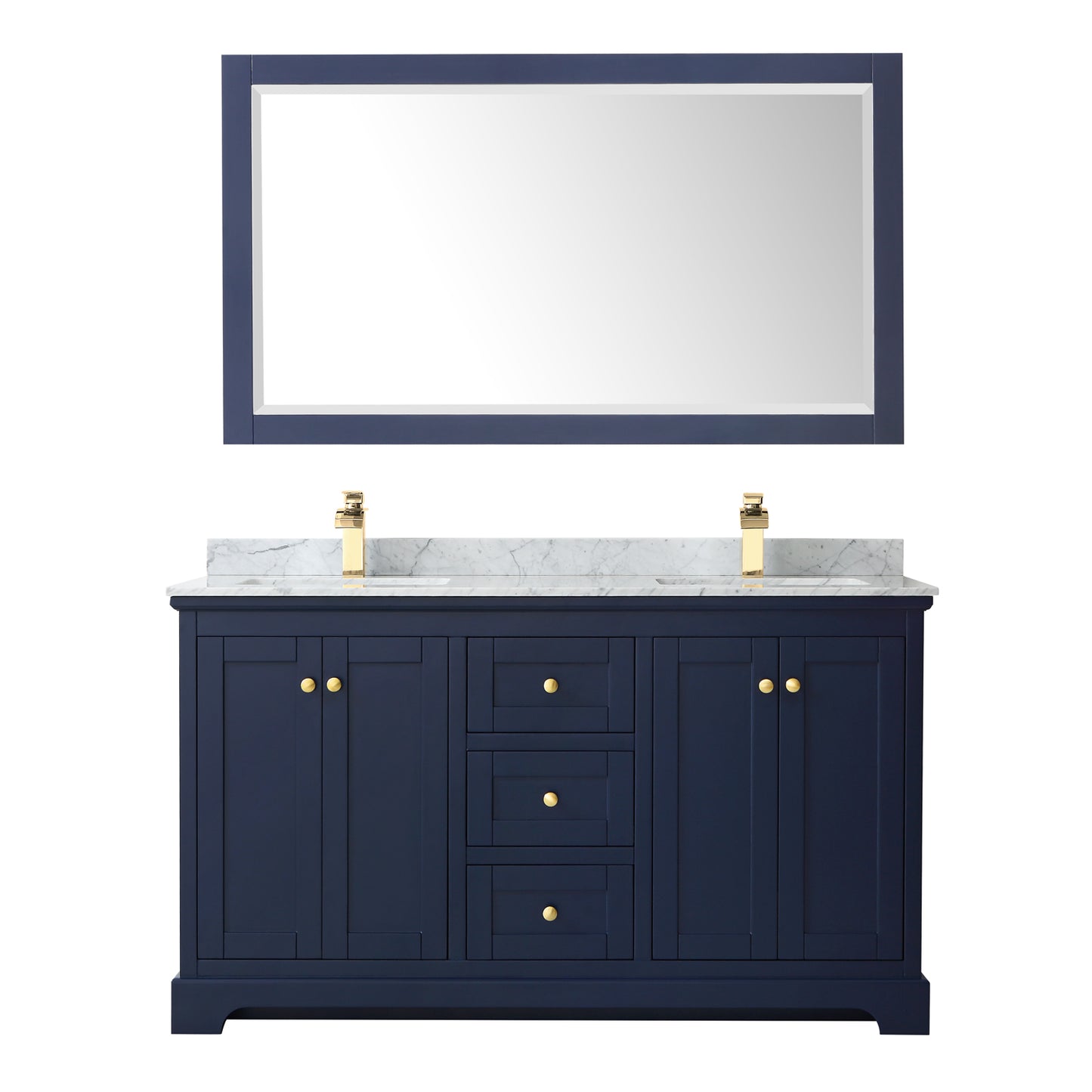 Avery 60" Double Vanity in Dark Blue, Top, Square Sinks, 58" Mirror