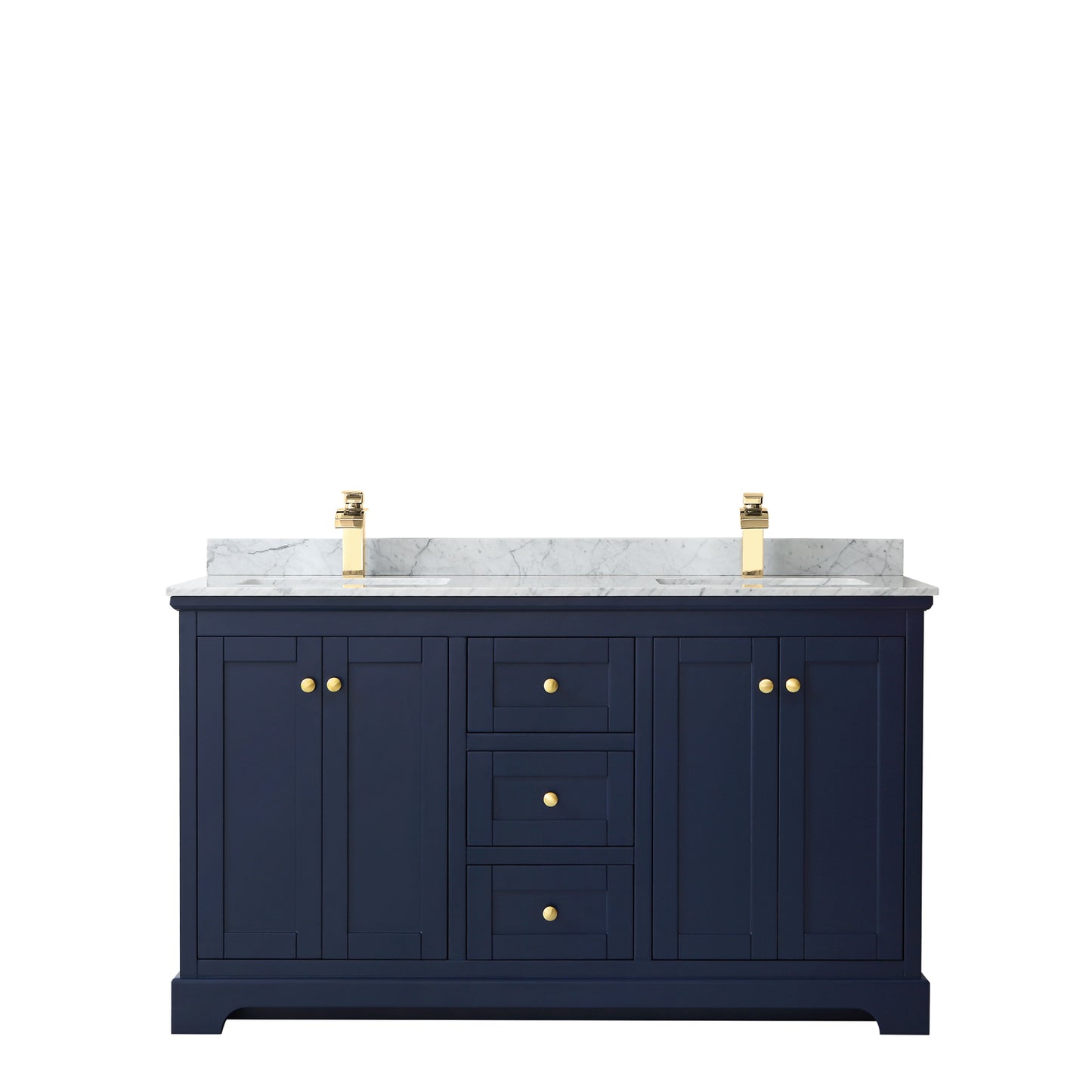 Avery 60" Double Vanity in Dark Blue, Top, Square Sinks, No Mirror