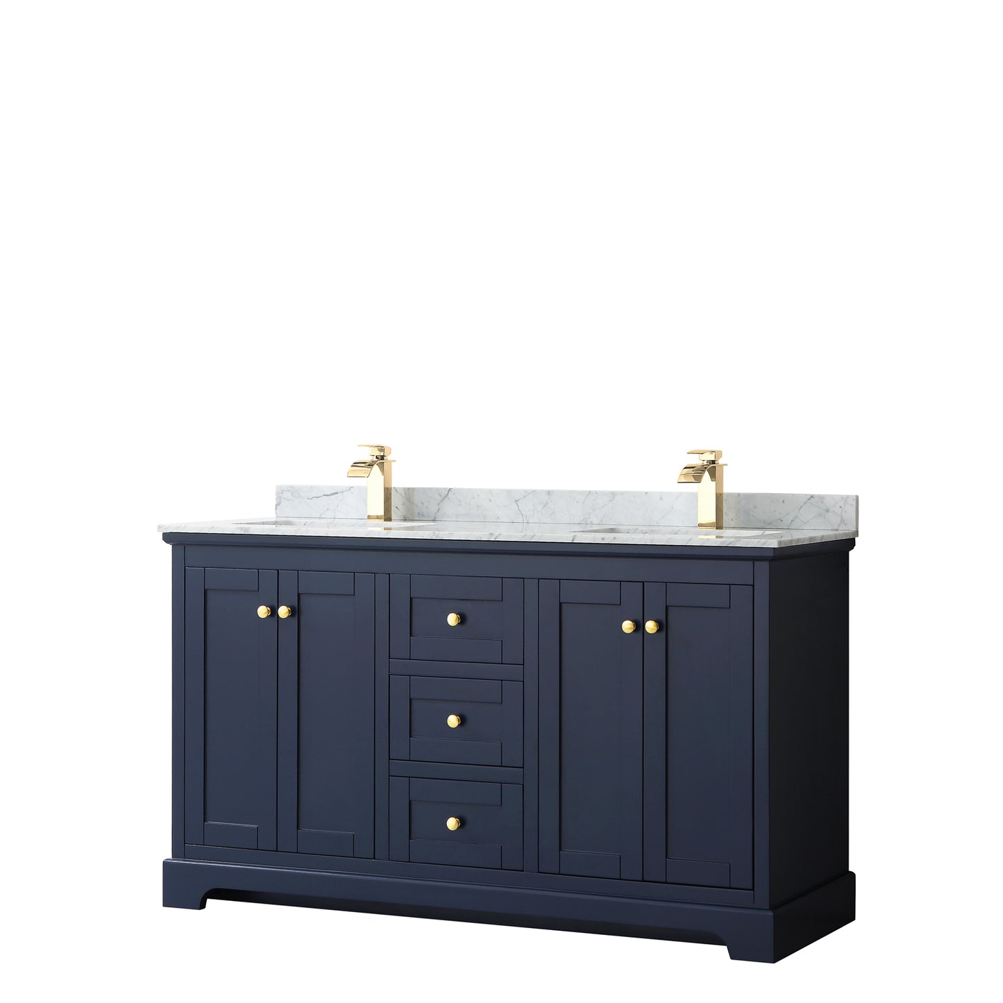 Avery 60" Double Vanity in Dark Blue, Top, Square Sinks, No Mirror