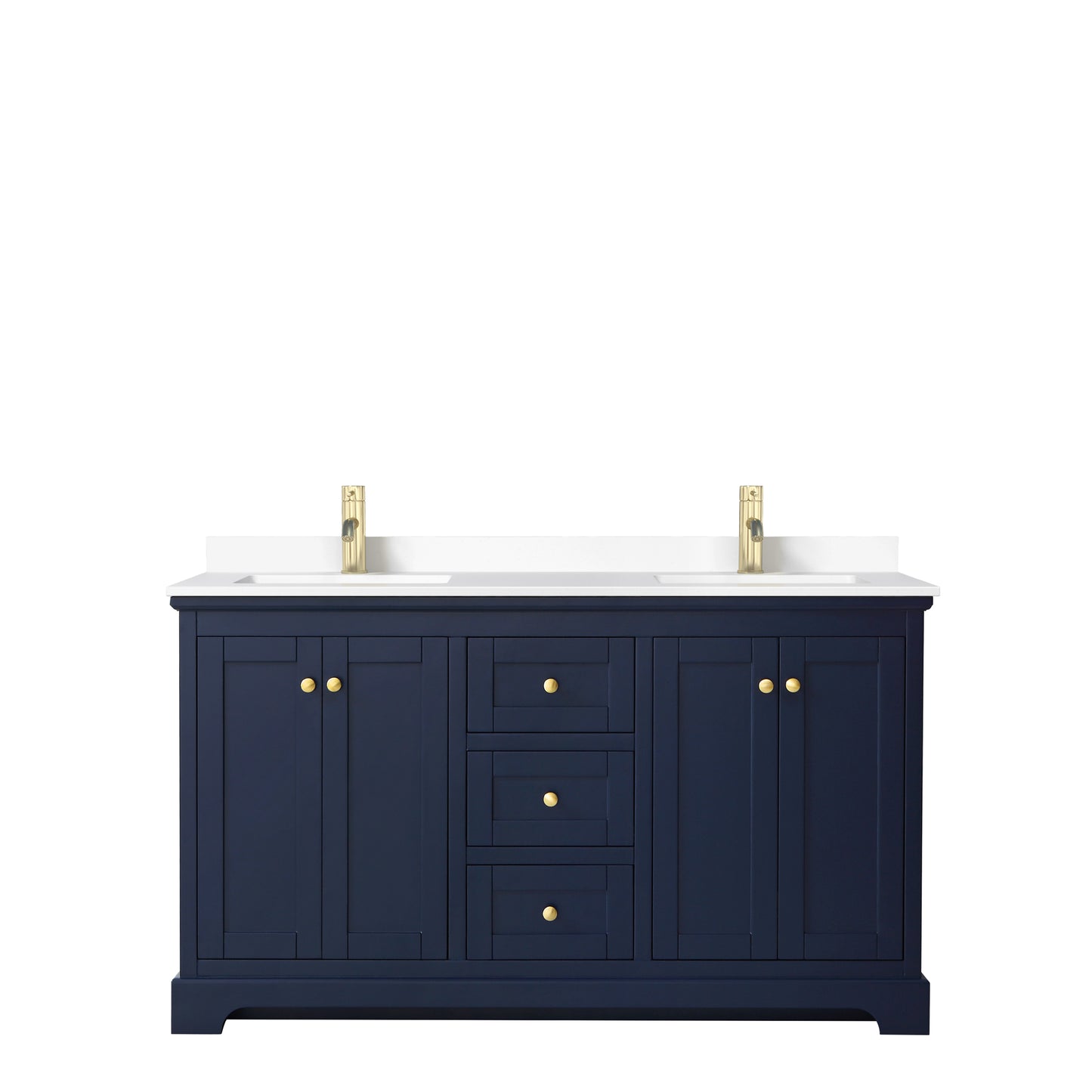 Avery 60" Double Vanity in Dark Blue, White Cultured Marble Top, Sinks